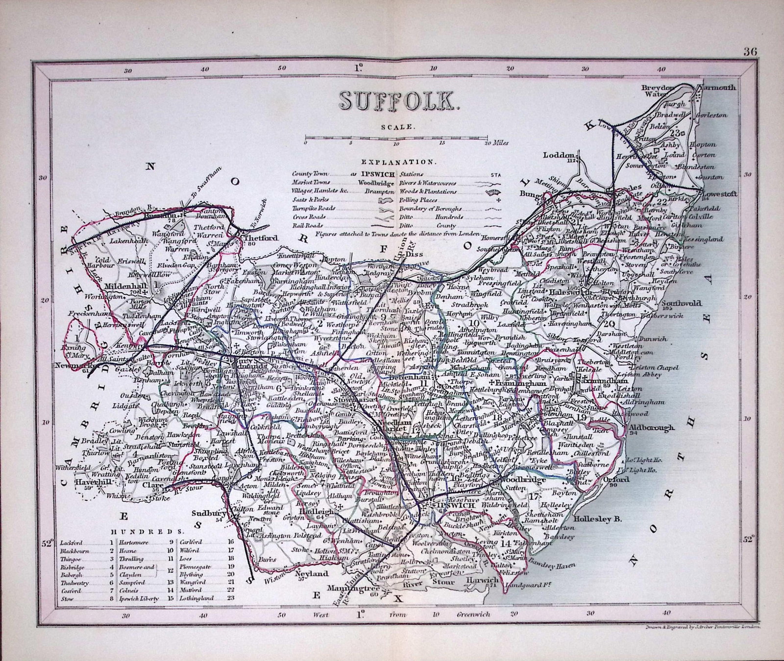 County Suffolk- Dugdale & Archer Antique 180 Years-Old Steel Engraved Map-1: Title: County Suffolk- Dugdale & Archer Antique 180 Years-Old Steel Engraved Map-1 Description: This Antique Coloured Engraved Map Has Been Removed from an Antique Edition of. Thomas Dugdale