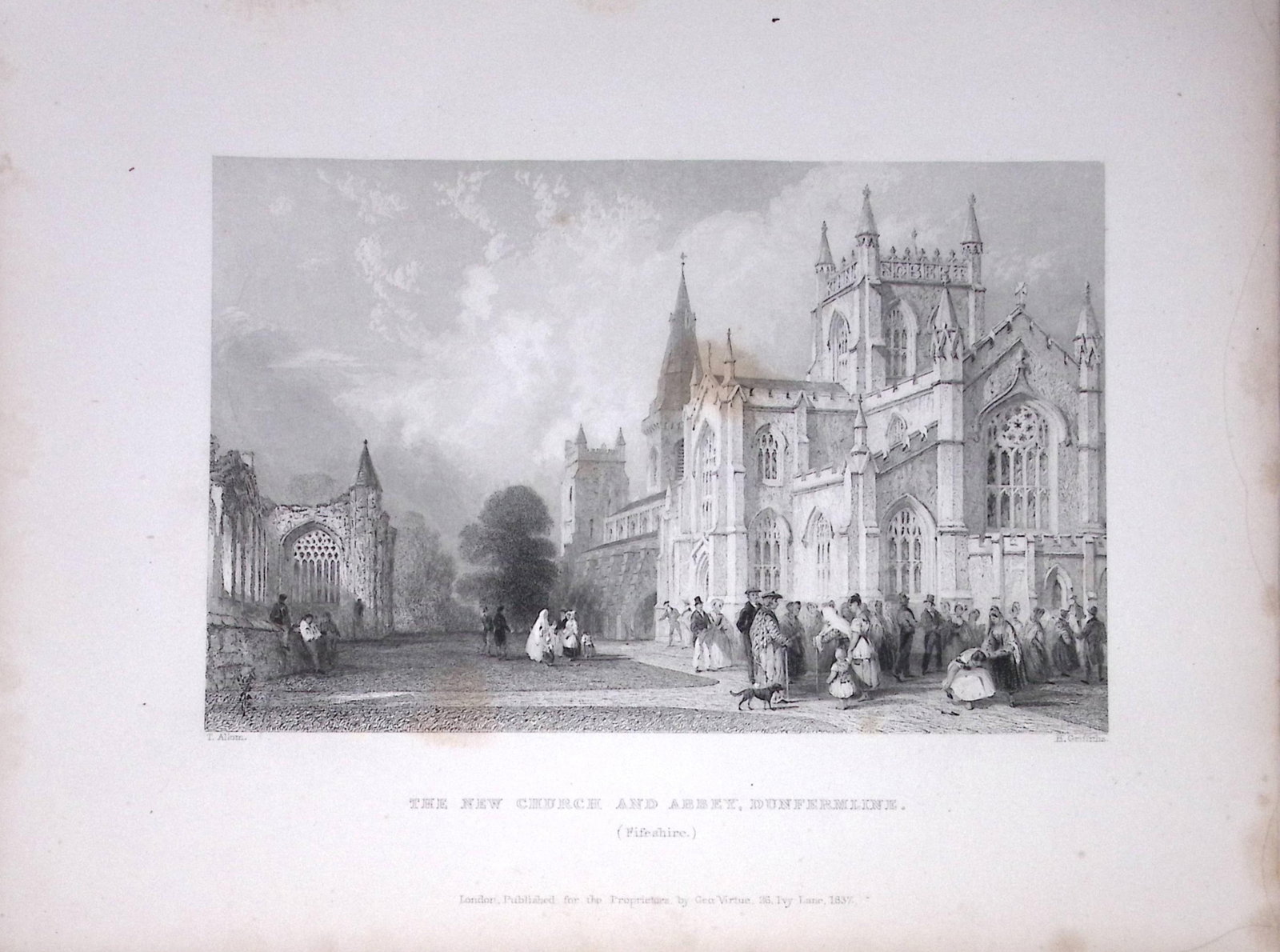 Dunfermline Castle & Church Scotland 188 Years-Old Antique Steel Engraving-55 (1 of 2)