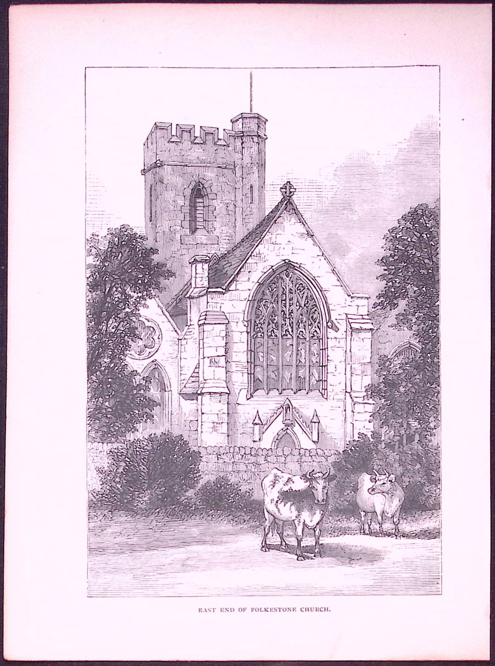 Folkestone Church Country Towns of Britain 145-Year-Old Woodcut Illustration-10 (1 of 1)