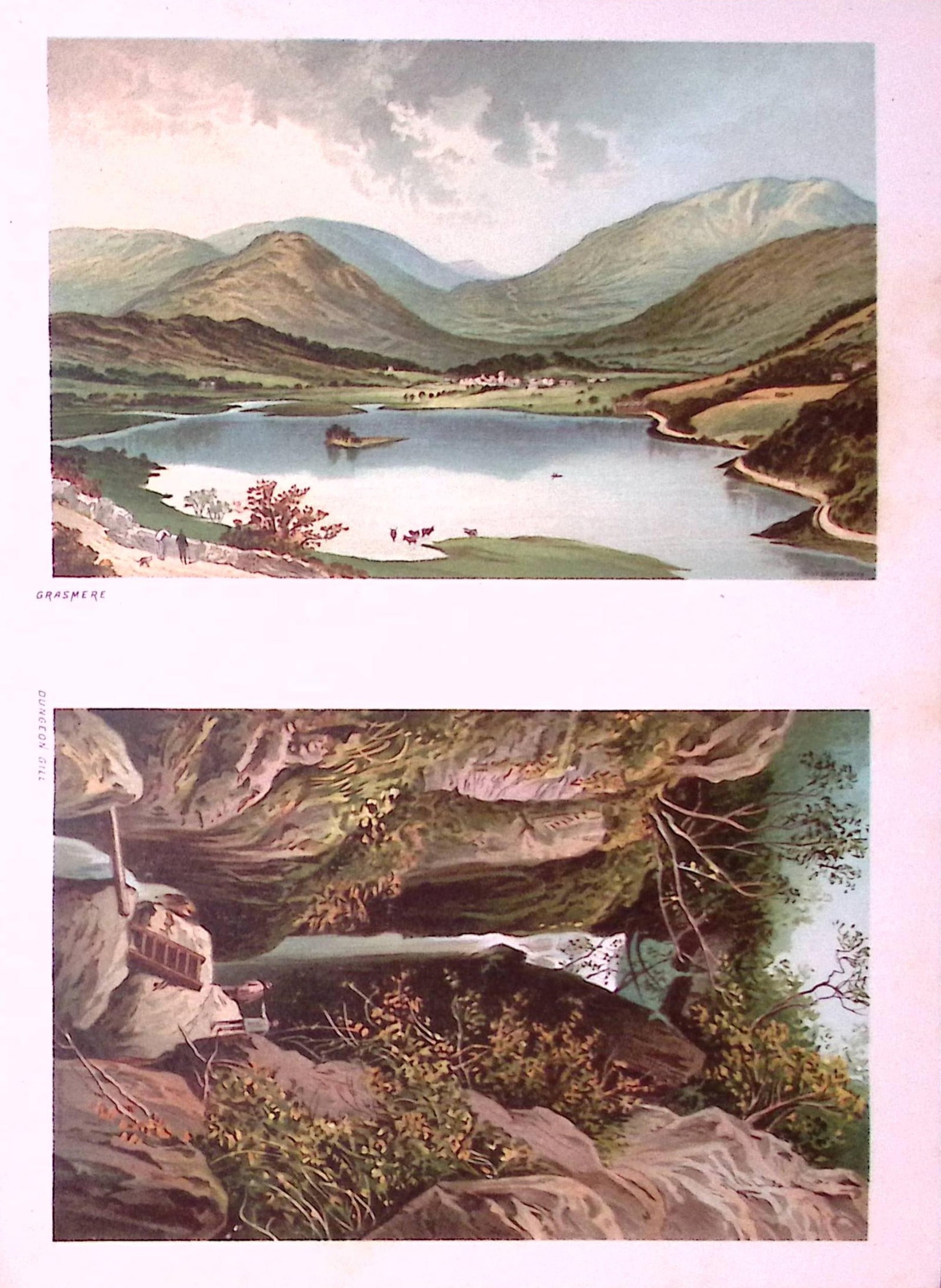 The Lakes Grasmere & Dungeon Gill Victorian Antique Double Print-15: Title: The Lakes Grasmere & Dungeon Gill Victorian Antique Double Print-15 Description: This Antique Illustration Has Been Removed from a First Edition of. English Scenery Cities, Lakes and