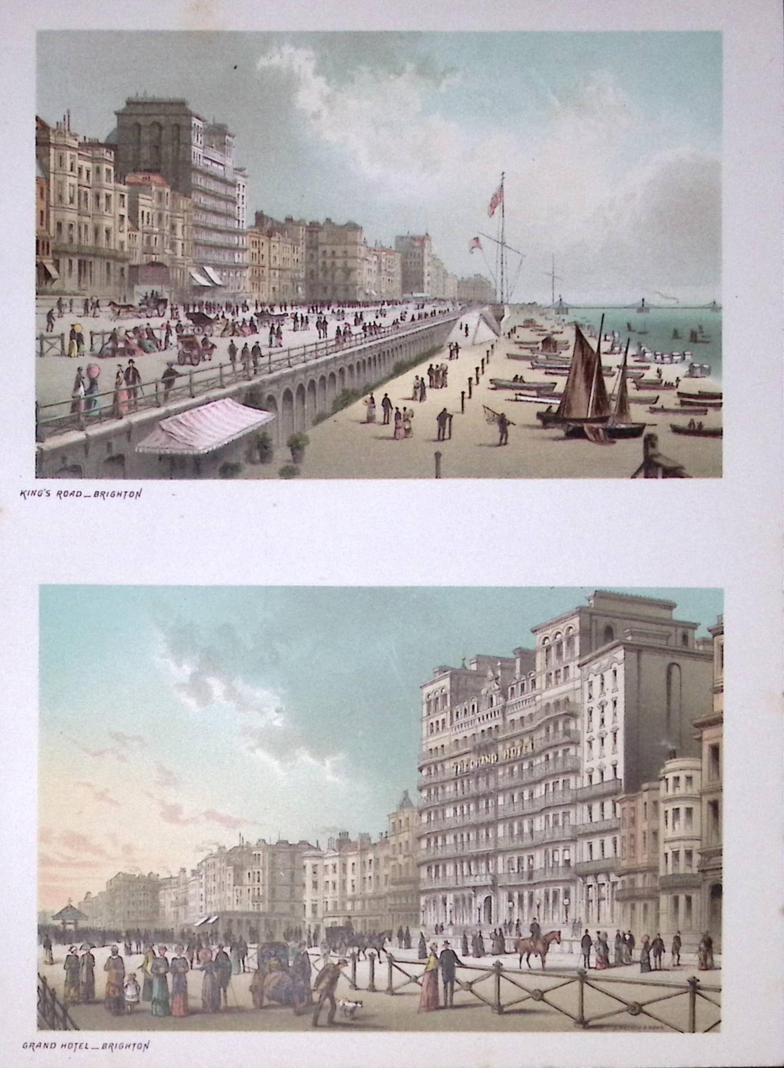 Brighton The Grand Hotel & Kings Road Victorian Antique Double Print-25: Title: Brighton The Grand Hotel & Kings Road Victorian Antique Double Print-25 Description: This Antique Illustration Has Been Removed from a First Edition of. English Scenery Cities,