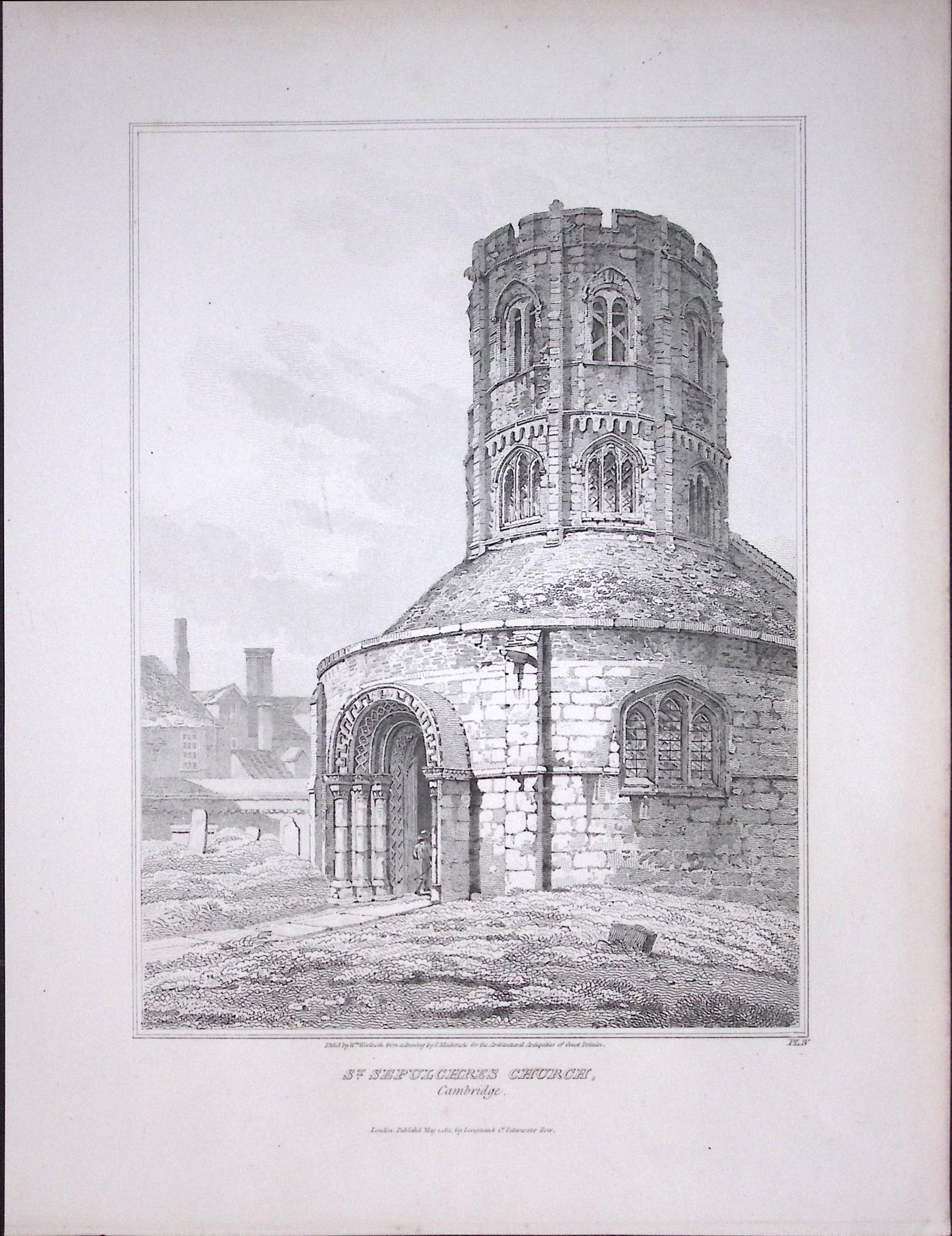 St Sepulchres Church Cambridge 190 Years-Old John Britton Antique Steel Engraving-186: Title: St Sepulchres Church Cambridge 190 Years-Old John Britton Antique Steel Engraving-186 Description: This 191 Years-Old Steel Engraved Plate Has Been Removed from an Antique Edition of. Jo