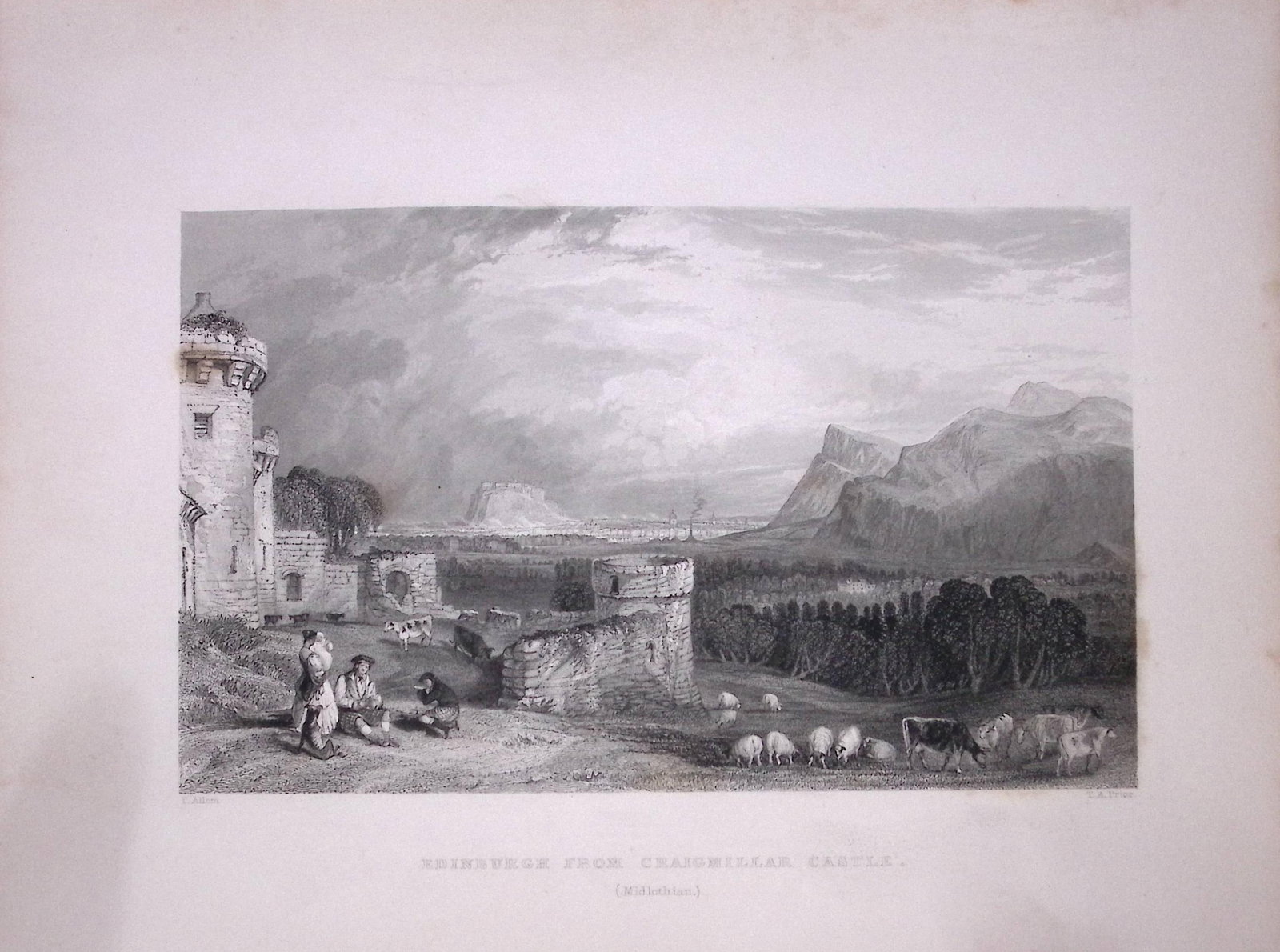 Edinburgh View From Craigmillar Castle Scotland 188 Years-Old Antique Steel Engraving-11: Title: Edinburgh View From Craigmillar Castle Scotland 188 Years-Old Antique Steel Engraving-11 Description: Scotland Illustrated in a Series of Views Takes Expressly for This Work by Messrs William