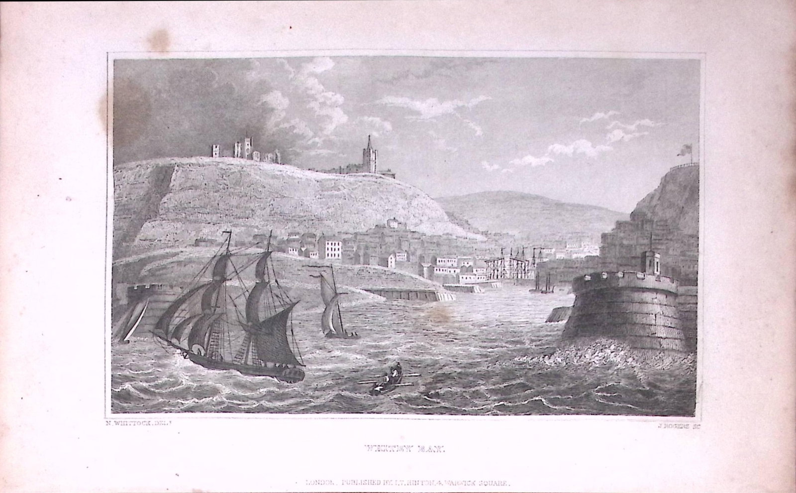 Whitby Bay Yorkshire 198 Years-Old Thomas Allen Antique Steel Engraving-20 (1 of 1)
