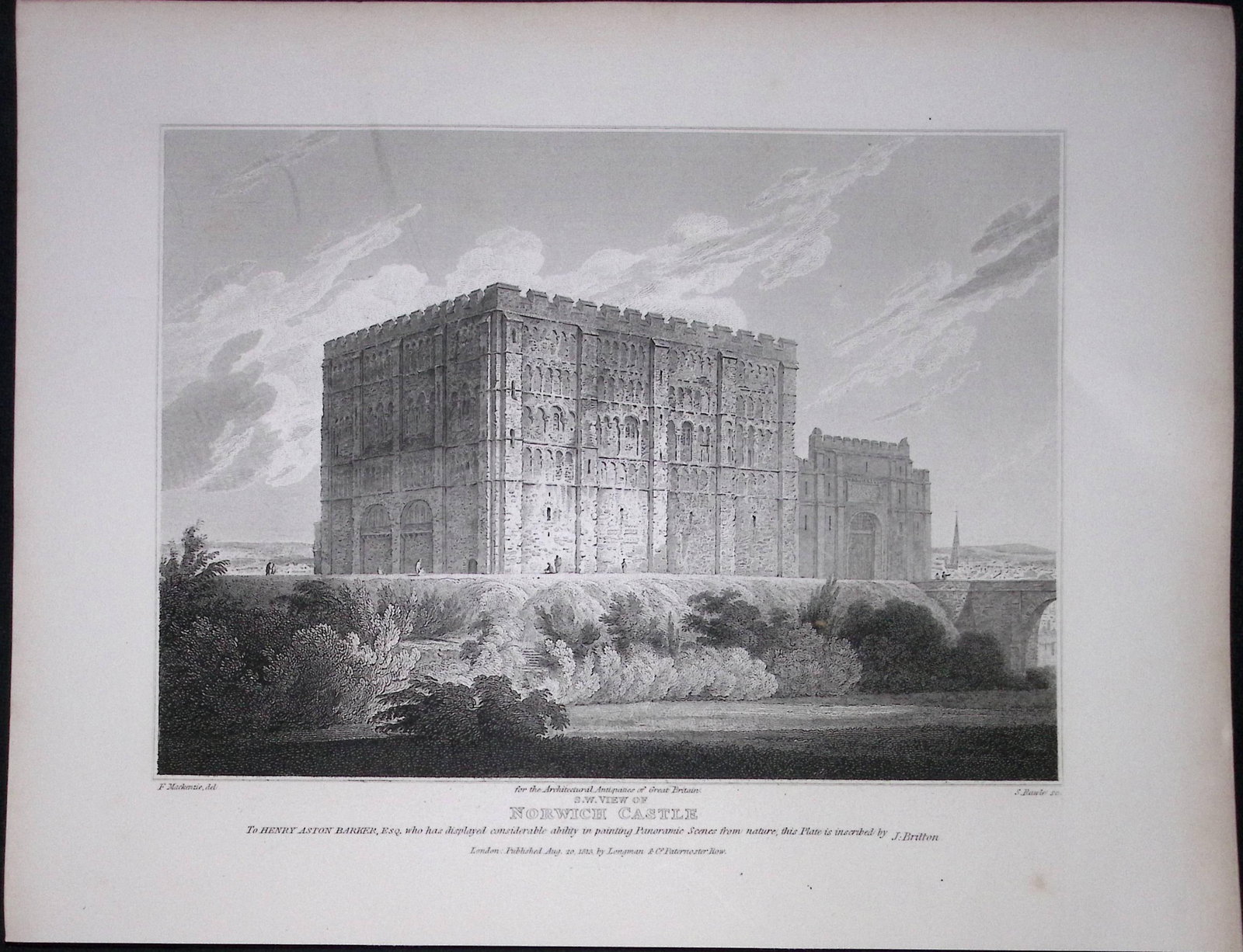 Norwich Castle Norfolk 190 Years-Old Rare John Britton Antique Steel Engraving-115 (1 of 1)