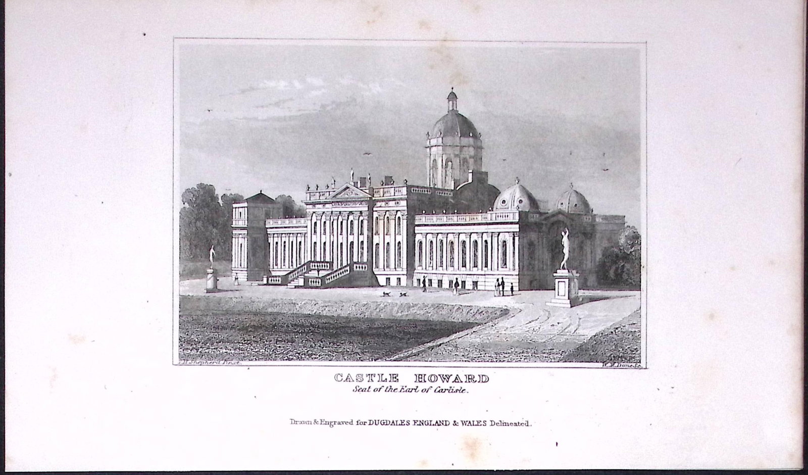 Castle Howard Yorkshire Dugdale & Archer Antique 180 Years-Old Copper Plate Print-36 (1 of 1)