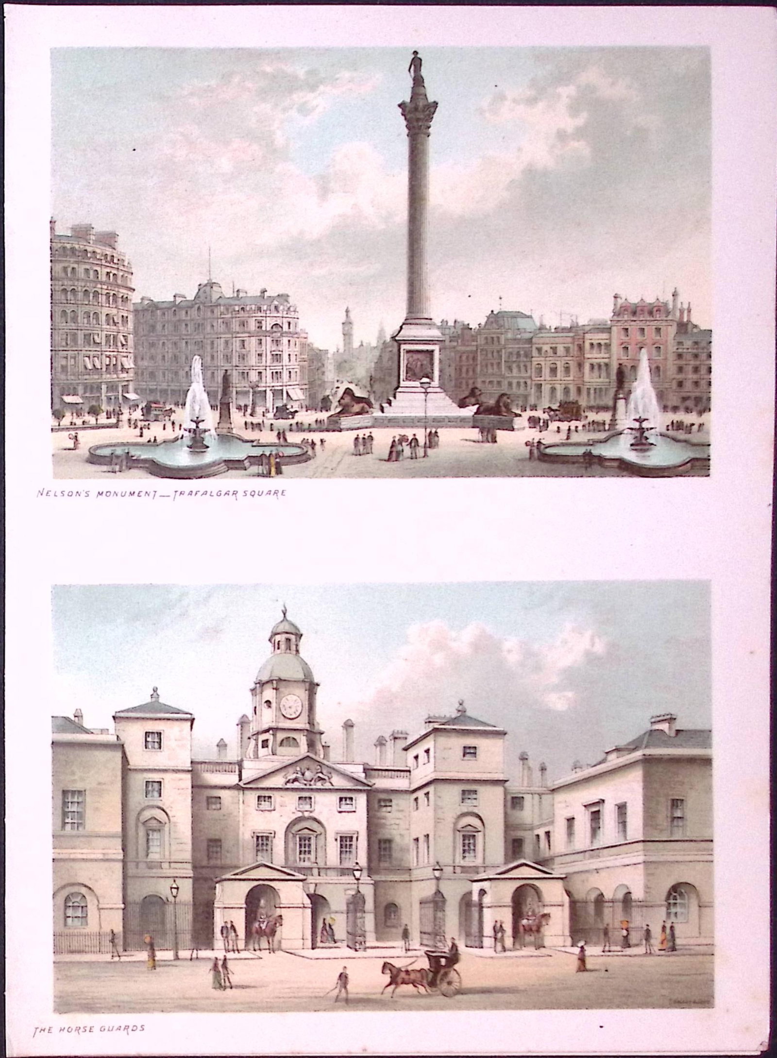 London Horse Guards & Nelson Column Victorian Antique Double Print-7: Title: London Horse Guards & Nelson Column Victorian Antique Double Print-7 Description: This Antique Illustration Has Been Removed from a First Edition of. English Scenery Cities, Lakes