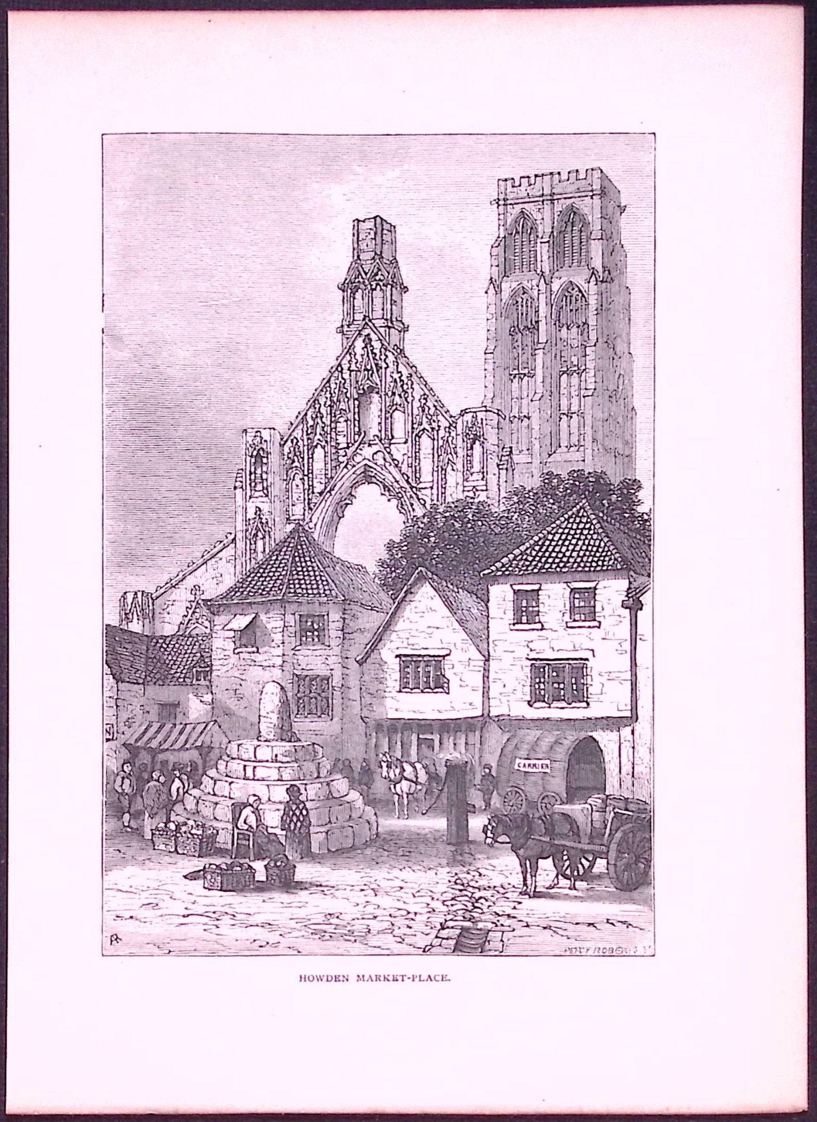 Howden Market Place Country Towns of Britain 145-Year-Old Woodcut Illustration-15: Title: Howden Market Place Country Towns of Britain 145-Year-Old Woodcut Illustration-15 Description: This 145 Years-Old Engraved Plate Has Been Removed from an Antique Edition of. Our Old Country