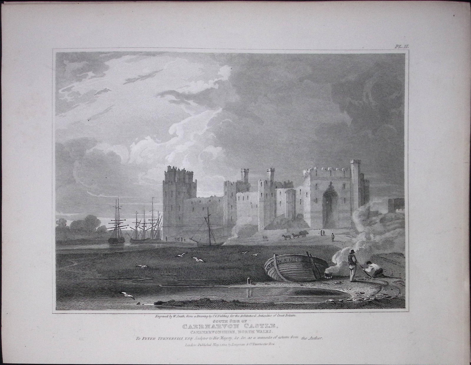 Caernarvon Castle Wales 190 Years-Old Rare John Britton Antique Steel Engraving-117: Title: Caernarvon Castle Wales 190 Years-Old Rare John Britton Antique Steel Engraving-117 Description: This 191 Years-Old Steel Gilt-Edged Engraved Plate Has Been Removed from an Antique Edition o