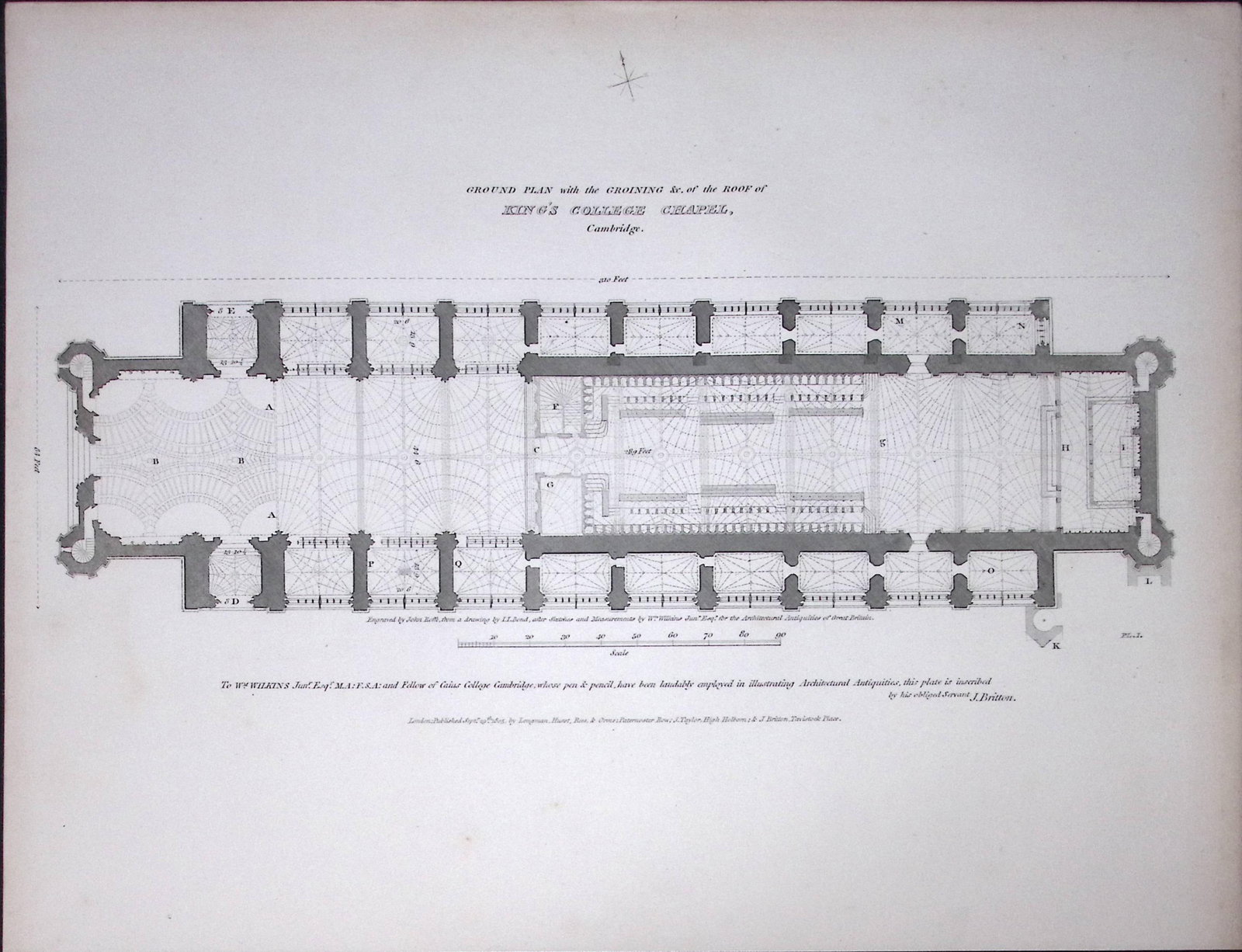Kings College Cambridge Rare John Britton 191 Years-Old Antique Steel Engraving-9 (1 of 2)