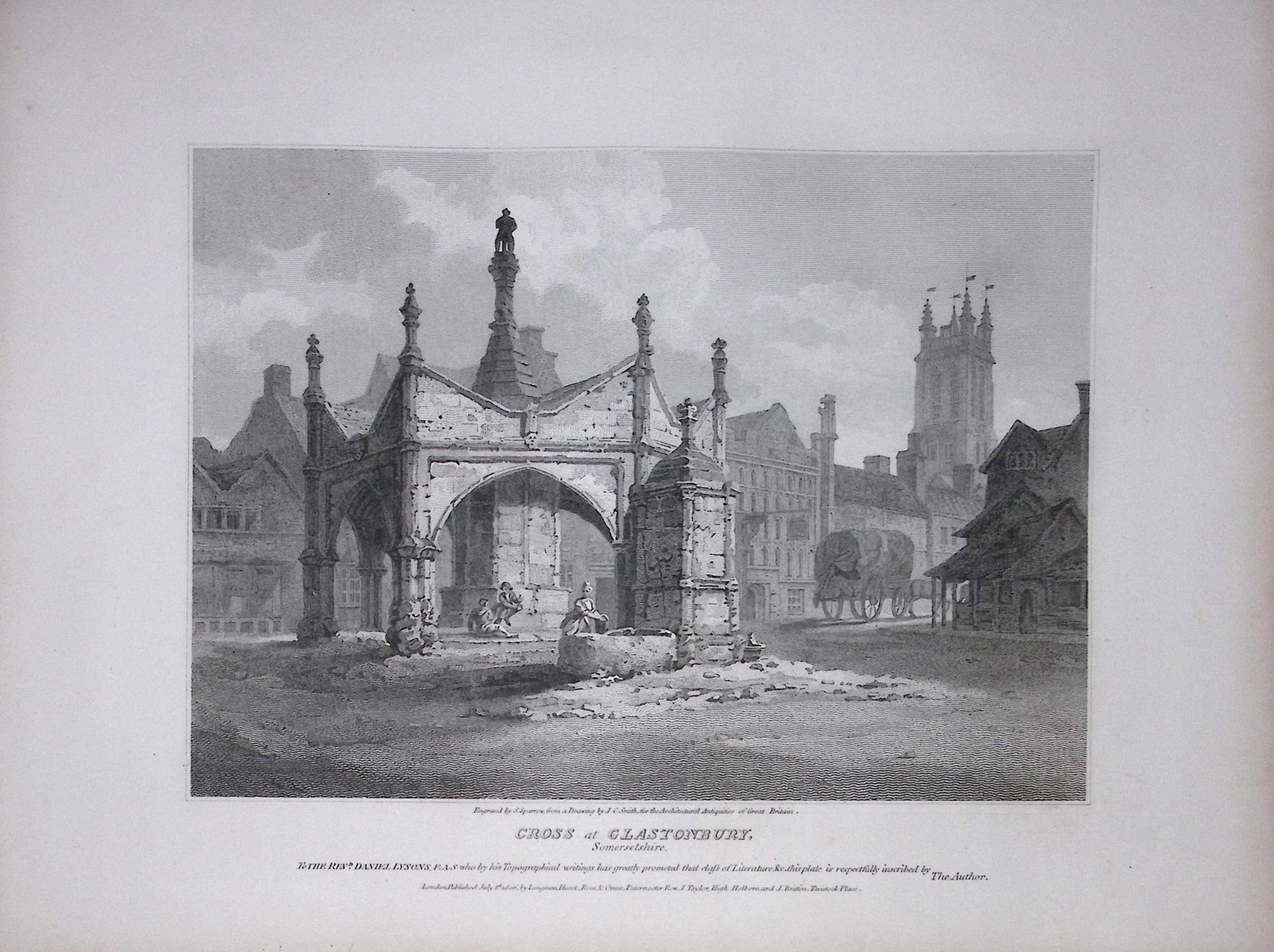The Cross at Glastonbury 190 Years-Old Rare John Britton Antique Steel Engraving-36: Title: The Cross at Glastonbury 190 Years-Old Rare John Britton Antique Steel Engraving-36 Description: This 191 Years-Old Steel Gilt-Edged Engraved Plate Has Been Removed from an Antique Edition