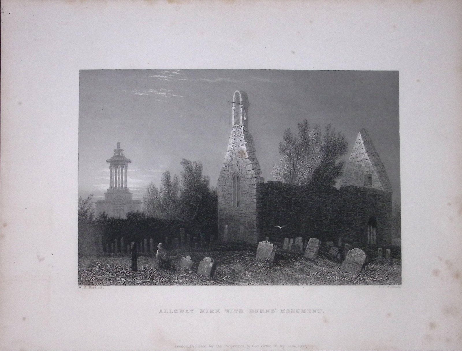 Alloway Kirk Burns Monument Scotland 188 Years-Old Antique Steel Engraving-18 (1 of 2)