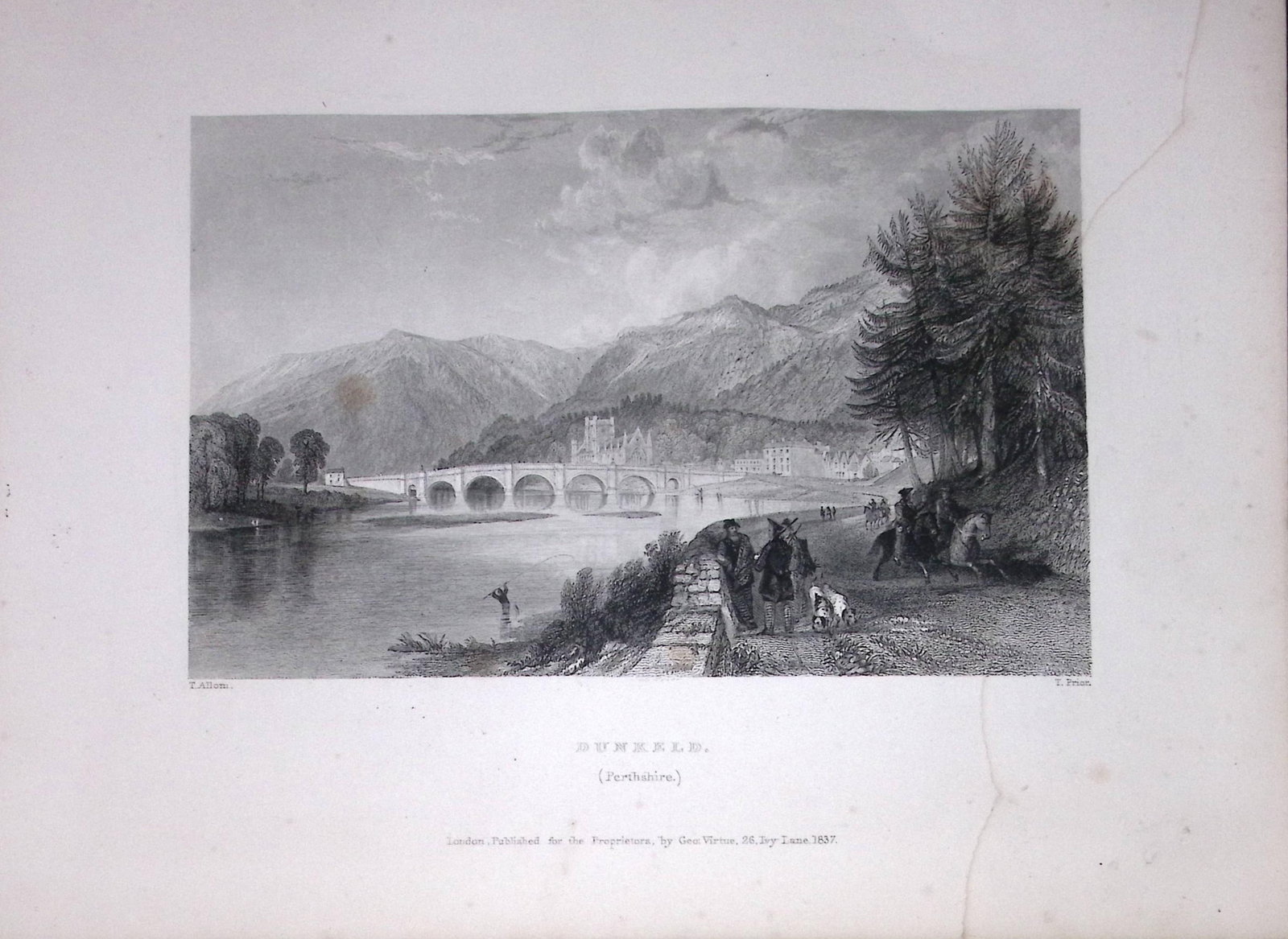 Dunkeld Perthshire Scotland 188 Years-Old W Beattie Antique Steel Engraving-64: Title: Dunkeld Perthshire Scotland 188 Years-Old W Beattie Antique Steel Engraving-64 Description: Scotland Illustrated in a Series of Views Takes Expressly for This Work by Messrs William Beattie.