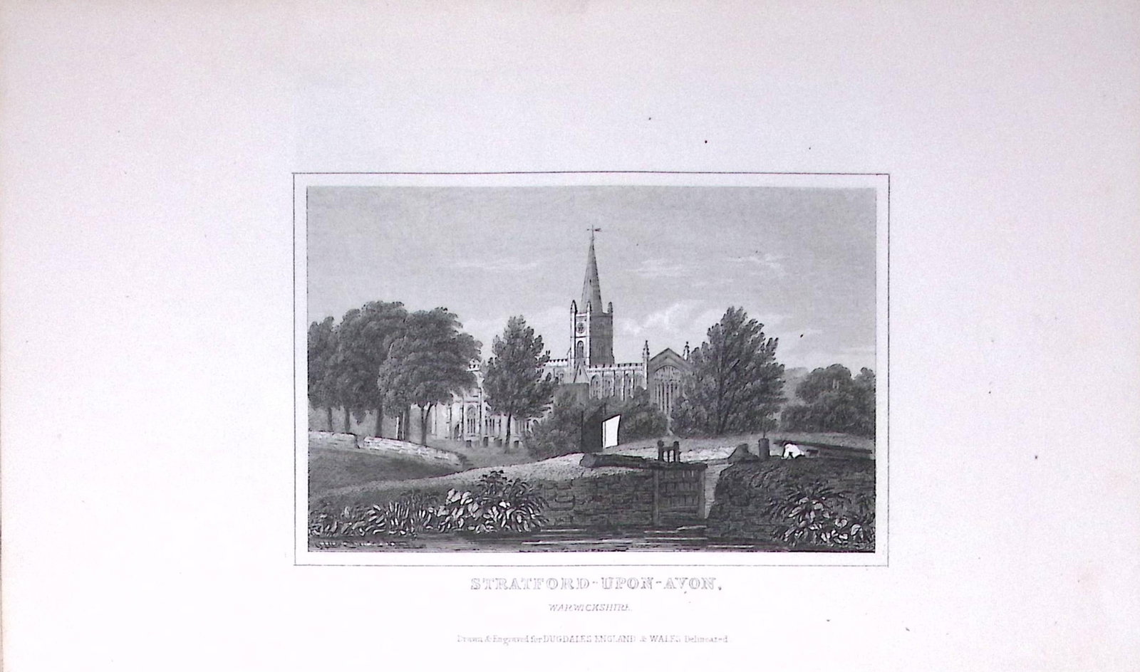 Stratford Upon Avon Dugdale & Archer Antique 180 Years-Old Copper Plate Print-11 (1 of 1)