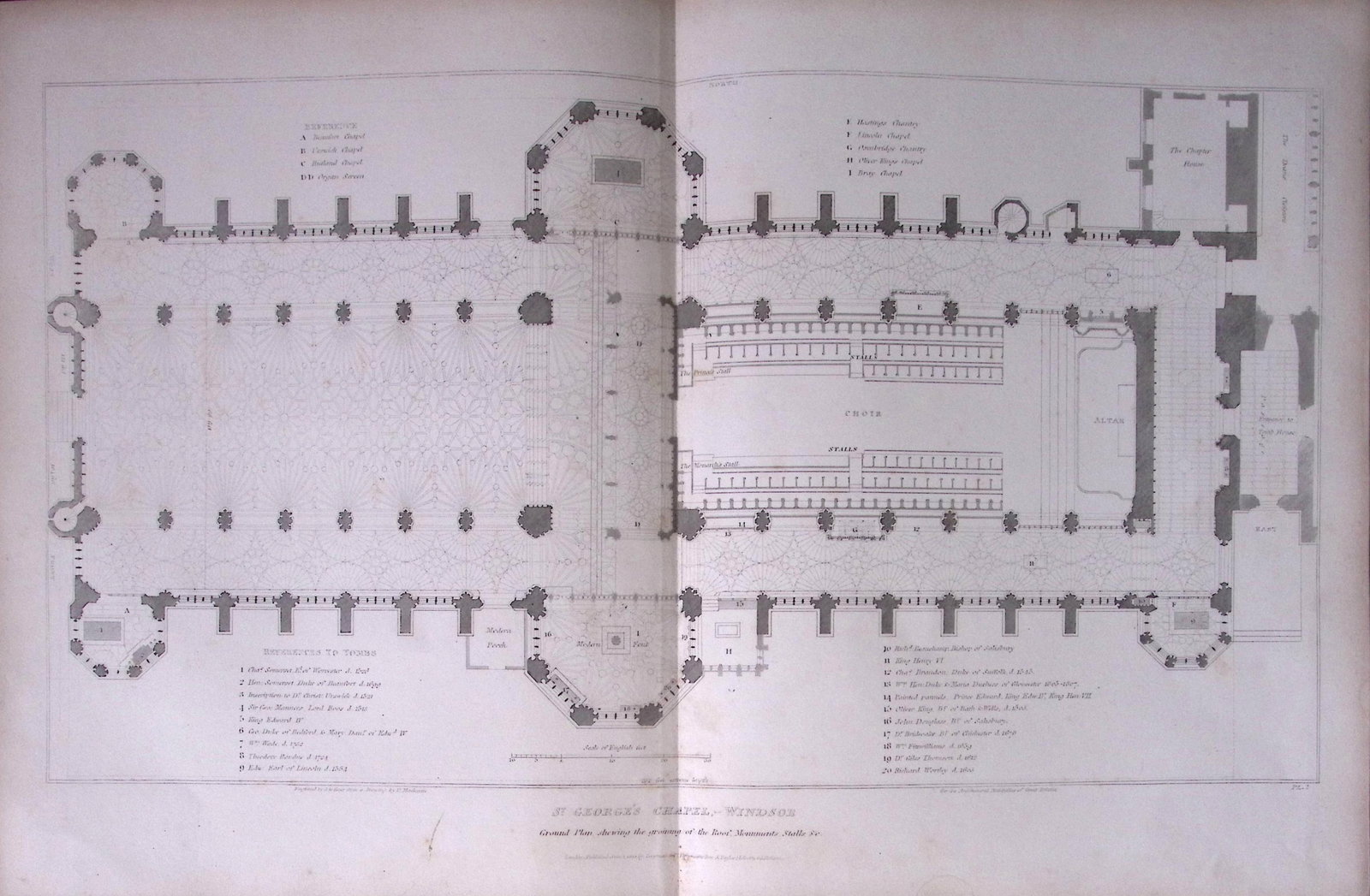 St Georges Chapel Windsor 190 Years-Old John Britton Large Antique Steel Engraving-233 (1 of 1)