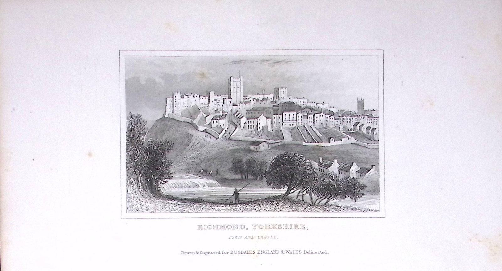 Richmond Yorkshire Dugdale & Archer Antique 180 Years-Old Copper Plate Print-42 (1 of 1)