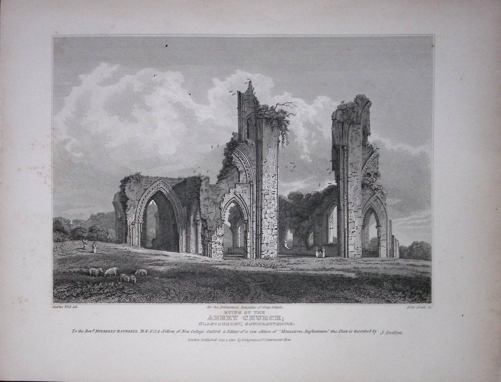 Glastonbury The Abbey Church 190 Years-Old Rare John Britton Antique Steel Engraving-135: Title: Glastonbury The Abbey Church 190 Years-Old Rare John Britton Antique Steel Engraving-135 Description: This 191 Years-Old Steel Gilt-Edged Engraved Plate Has Been Removed from an Antique