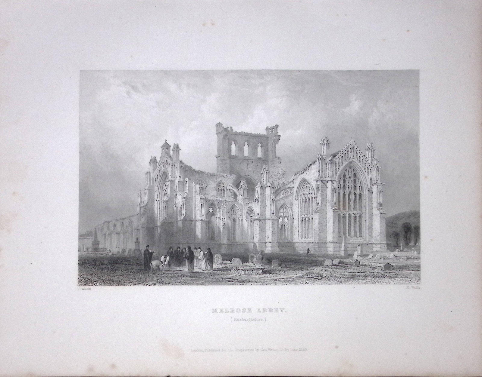 Melrose Abbey Scotland W Beattie 188 Years-Old Antique Steel Engraving-21 (1 of 2)