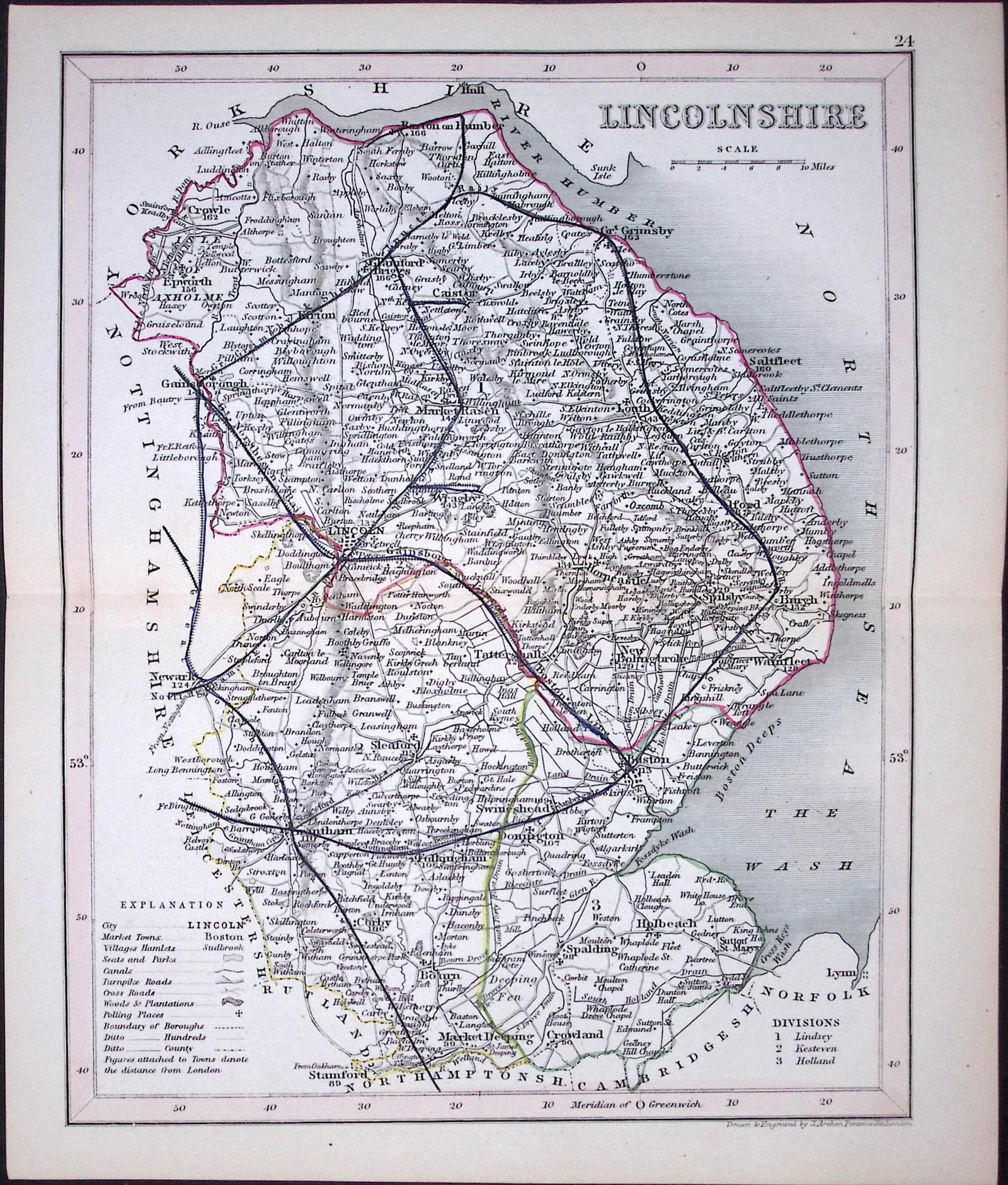 Lincolnshire-Dugdale & Archer Antique 180 Years-Old Steel Engraved Map-17: Title: Lincolnshire-Dugdale & Archer Antique 180 Years-Old Steel Engraved Map-17 Description: This Antique Coloured Engraved Map Has Been Removed from an Antique Edition of. Thomas Dugdale