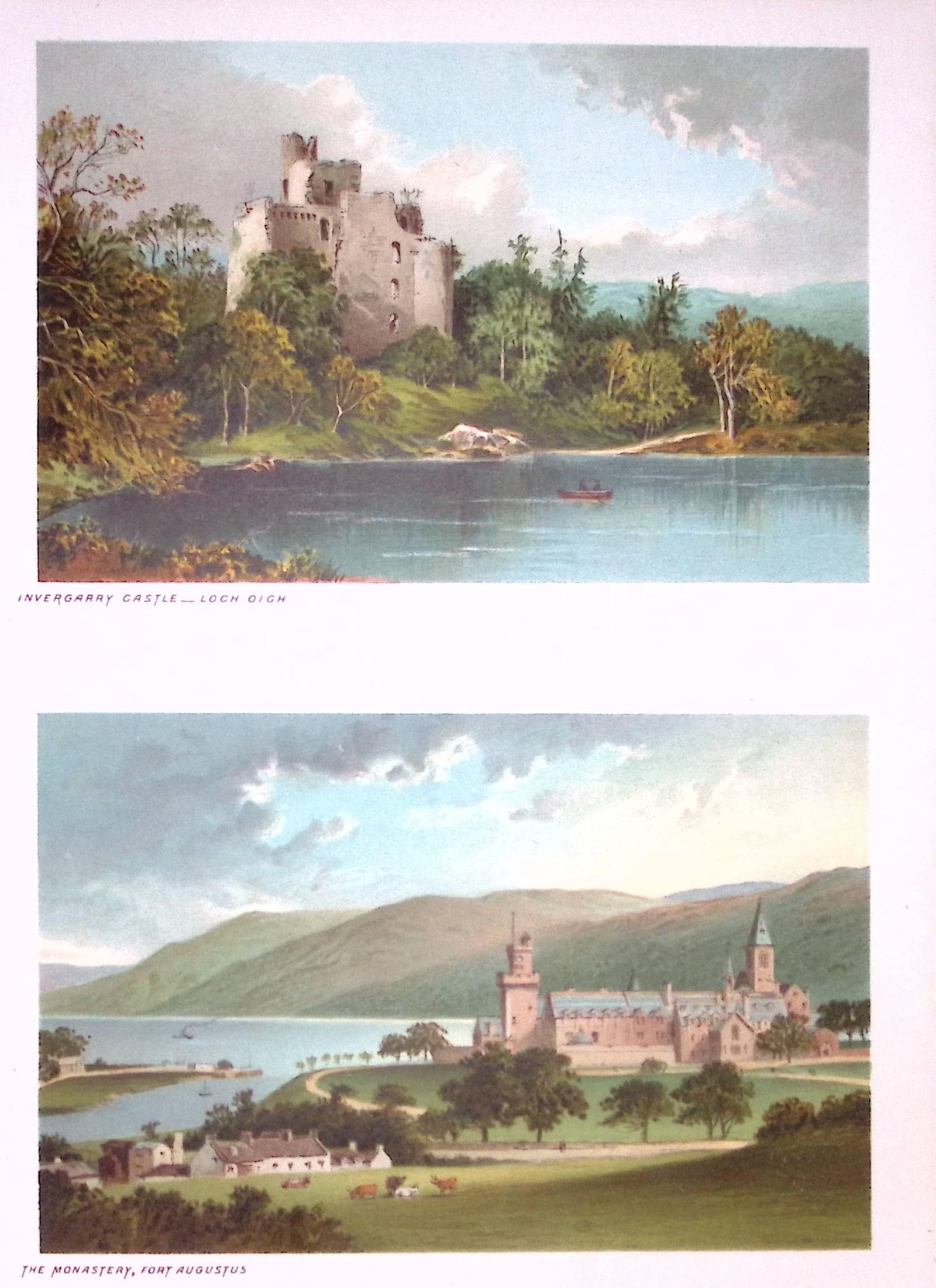 Scotland Invergarry Castle & Fort Augustus Antique Coloured Print-28a: Title: Scotland Invergarry Castle & Fort Augustus Antique Coloured Print-28a Description: This Antique Illustration Has Been Removed from an First Edition of. Souvenir Of Scotland. Cities,