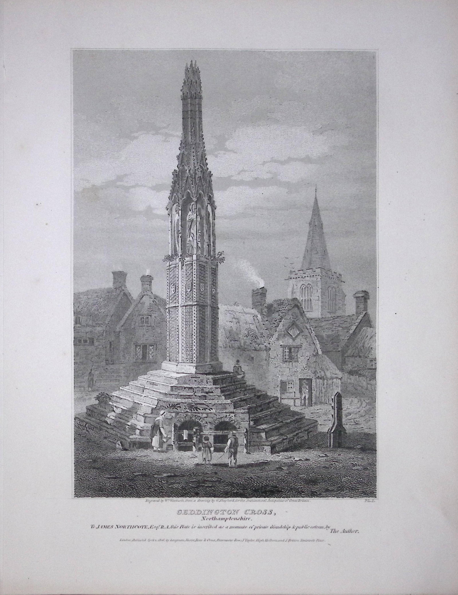 Geddington Cross Northampton 190 Years-Old Rare John Britton Antique Steel Engraving-37: Title: Geddington Cross Northampton 190 Years-Old Rare John Britton Antique Steel Engraving-37 Description: This 191 Years-Old Steel Gilt-Edged Engraved Plate Has Been Removed from an Antique Edition