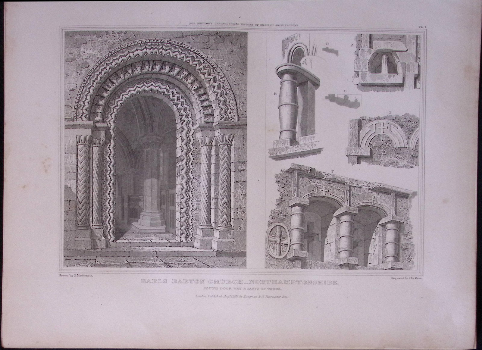 Earls Barton Church Northampton 190 Years-Old John Britton Antique Steel Engraving-189 (1 of 1)