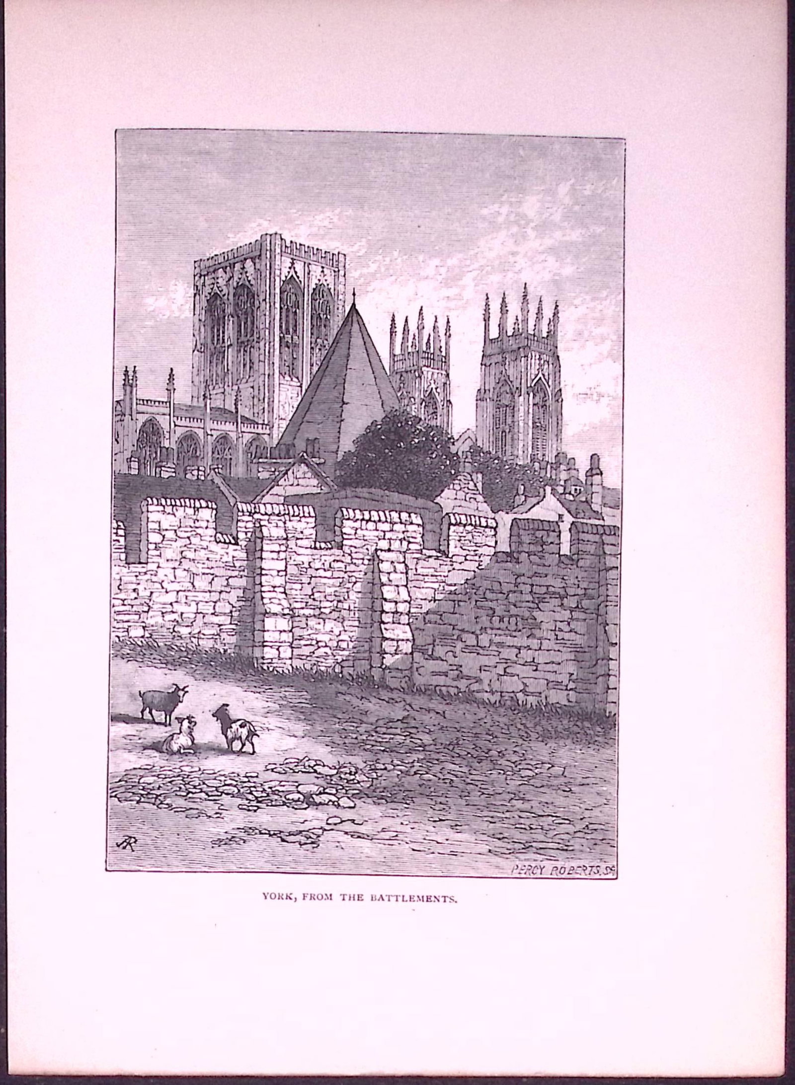 Battlements of York Country Towns of Britain 145-Year-Old Woodcut Illustration-1: Title: Battlements of York Country Towns of Britain 145-Year-Old Woodcut Illustration-1 Description: This 145 Years-Old Engraved Plate Has Been Removed from an Antique Edition of. Our Old Country