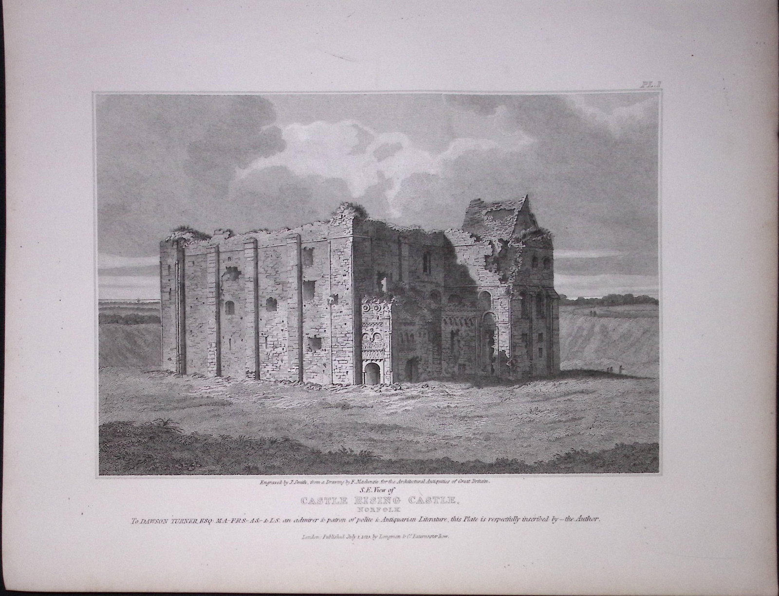 Castle Rising Norfolk 190 Years-Old Rare John Britton Antique Steel Engraving-113 (1 of 1)