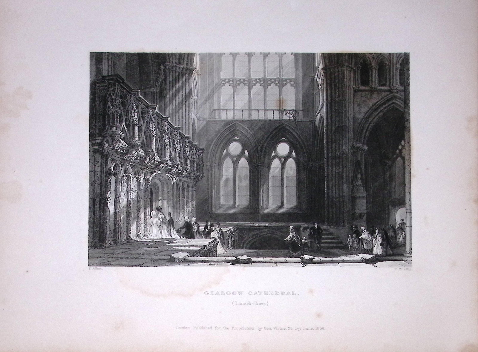 Glasgow Cathedral Scotland 188 Years-Old Antique Steel Engraving-52: Title: Glasgow Cathedral Scotland 188 Years-Old Antique Steel Engraving-52 Description: Scotland Illustrated in a Series of Views Takes Expressly for This Work by Messrs William Beattie. Thomas