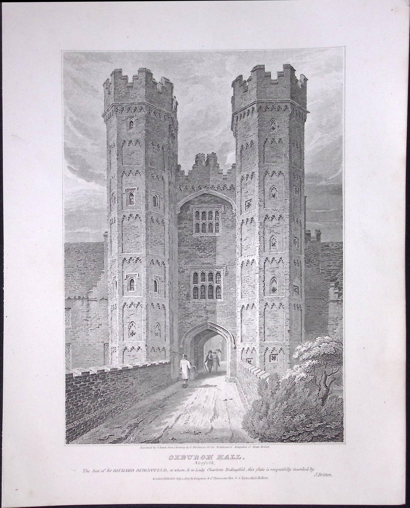 Oxburgh Hall Norfolk 190 Years-Old John Britton Antique Steel Engraving-209: Title: Oxburgh Hall Norfolk 190 Years-Old John Britton Antique Steel Engraving-209 Description: This 191 Years-Old Steel Gilt-Edged Engraved Plate Has Been Removed from an Antique Edition of. John