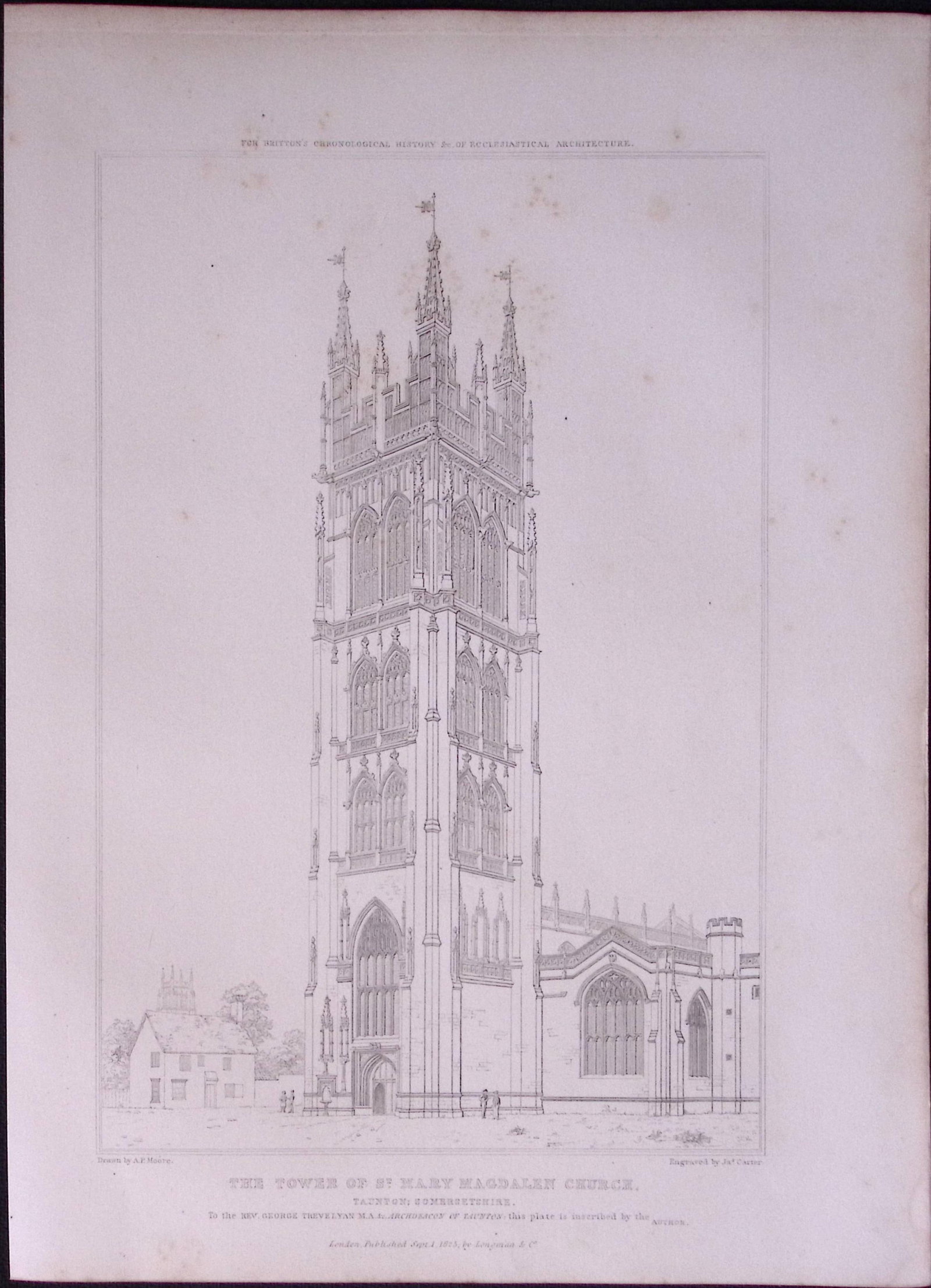 Mary Magdalen Church Taunton 190 Years-Old John Britton Antique Steel Engraving-221: Title: Mary Magdalen Church Taunton 190 Years-Old John Britton Antique Steel Engraving-221 Description: This 191 Years-Old Steel Gilt-Edged Engraved Plate Has Been Removed from an Antique Edition of.