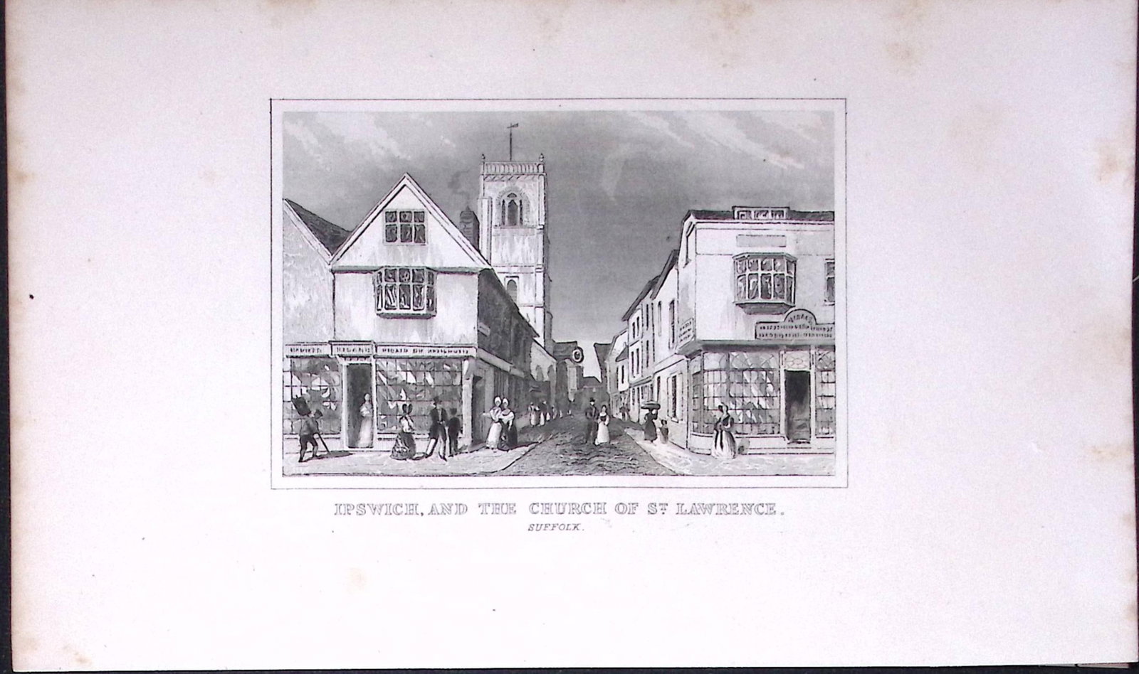 Ipswich Town Church Dugdale & Archer Antique 180 Years-Old Copper Plate Print-20 (1 of 1)