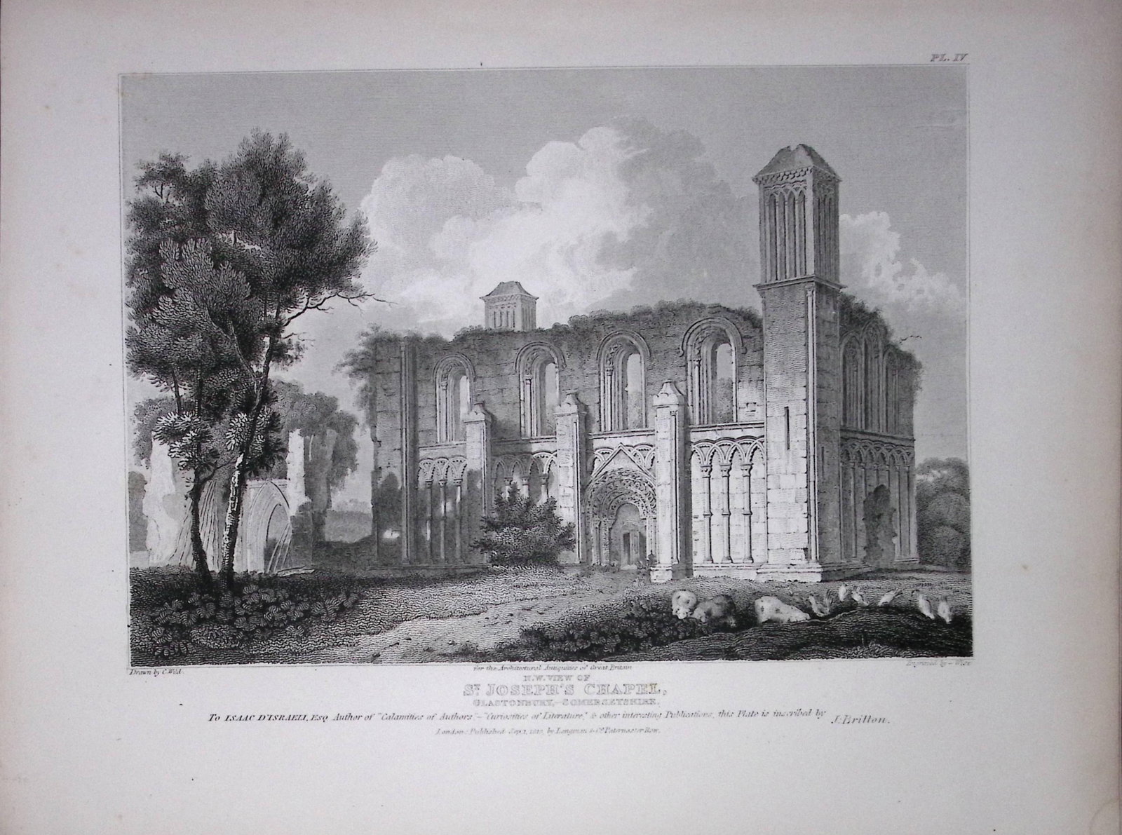Glastonbury St Josephs Chapel 190 Years-Old Rare John Britton Antique Steel Engraving-133: Title: Glastonbury St Josephs Chapel 190 Years-Old Rare John Britton Antique Steel Engraving-133 Description: This 191 Years-Old Steel Gilt-Edged Engraved Plate Has Been Removed from an Antique