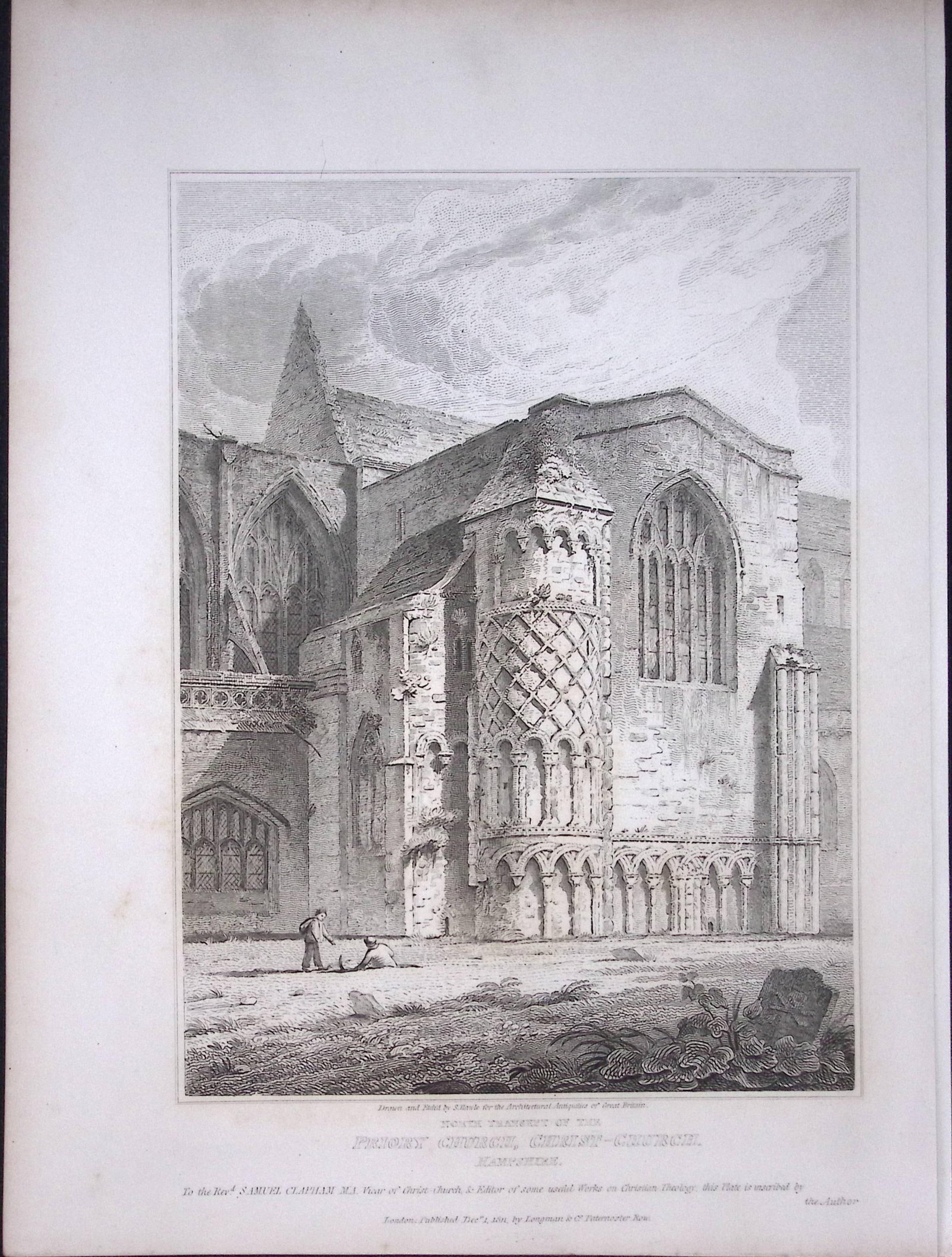 Priory Christ- Church Hampshire 190 Years-Old John Britton Antique Steel Engraving-171: Title: Priory Christ- Church Hampshire 190 Years-Old John Britton Antique Steel Engraving-171 Description: This 191 Years-Old Steel Gilt-Edged Engraved Plate Has Been Removed from an Antique Editio