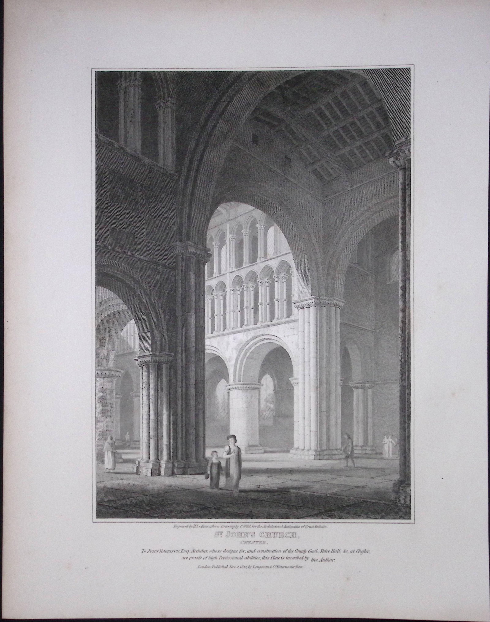 St John’s Church Chester 190 Years-Old Rare John Britton Antique Steel Engraving-73 (1 of 1)