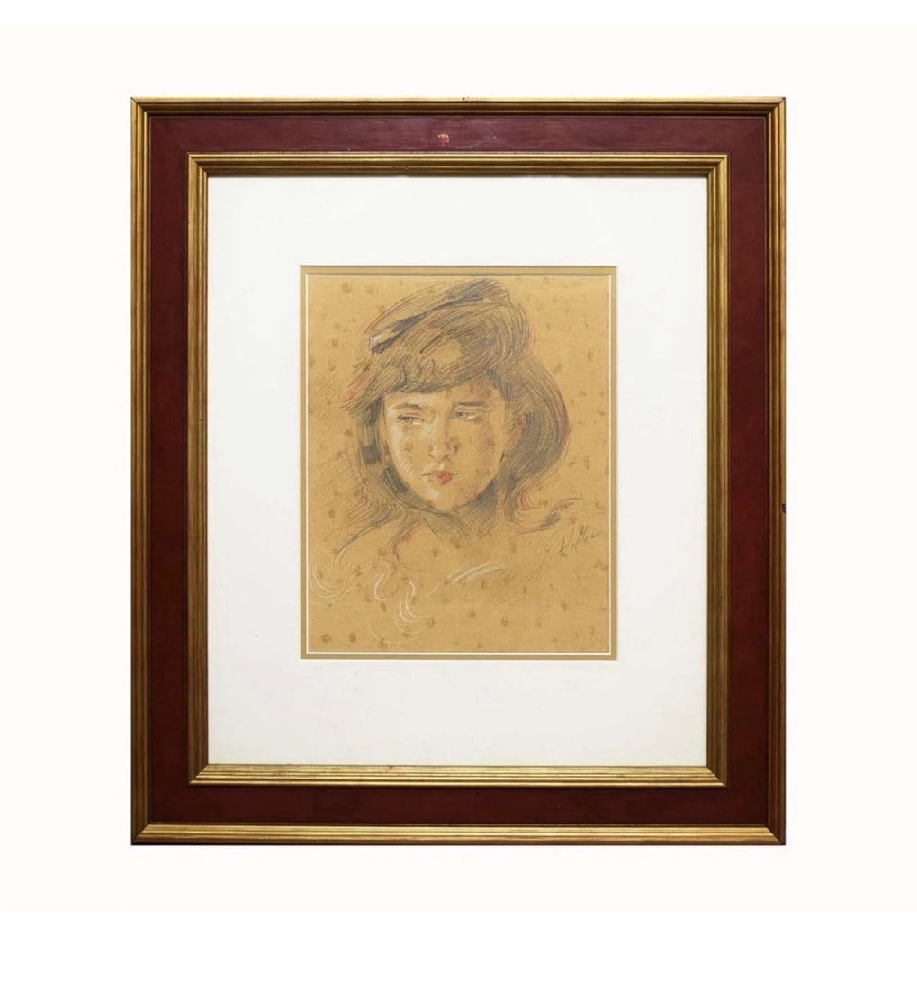 After Paul Cesar Helleu Portrait Crayon and Pencil: Title: After Paul Cesar Helleu Portrait Crayon and Pencil Description: Portrait: Crayon and Pencil Framed and glazed Wood frame Signed 36 x 42 cm Delivery - £20 Condition: Used