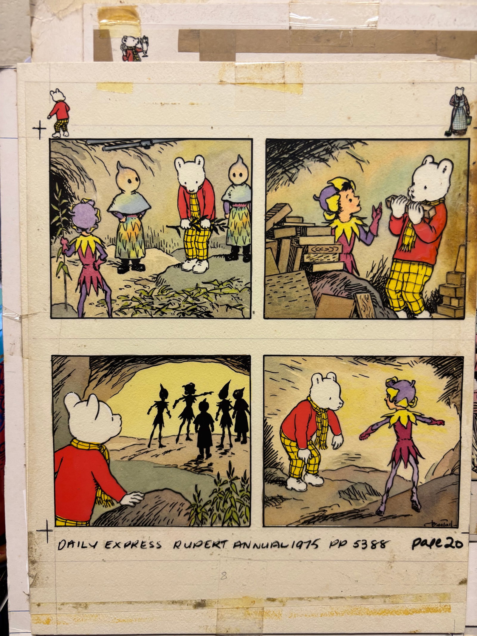 Original Alfred Bestall Rupert Artwork For Rupert Bear Annual 1975 P20 Signed Free Post UK: Title: Original Alfred Bestall Rupert Artwork For Rupert Bear Annual 1975 P20 Signed Free Post UK Description: Alfred Bestall, best known for his artwork on the Rupert stories. This is a