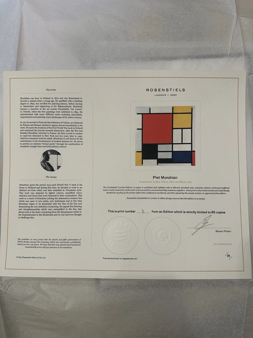 Piet Mondrian Rare Limited Edition. One of Only 85. With Certificate. Amazing Piece. - 9