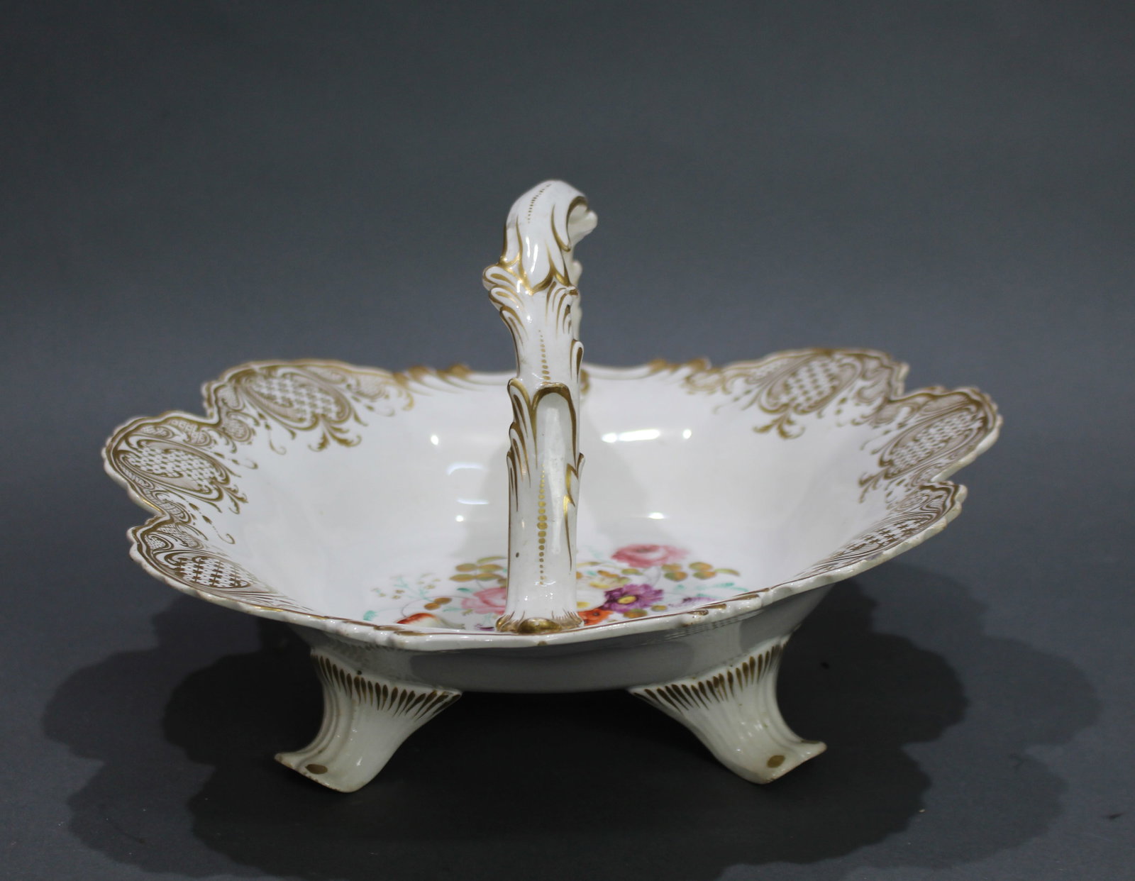 Victorian English Painted Floral & Gilded Strawberry Basket - 4