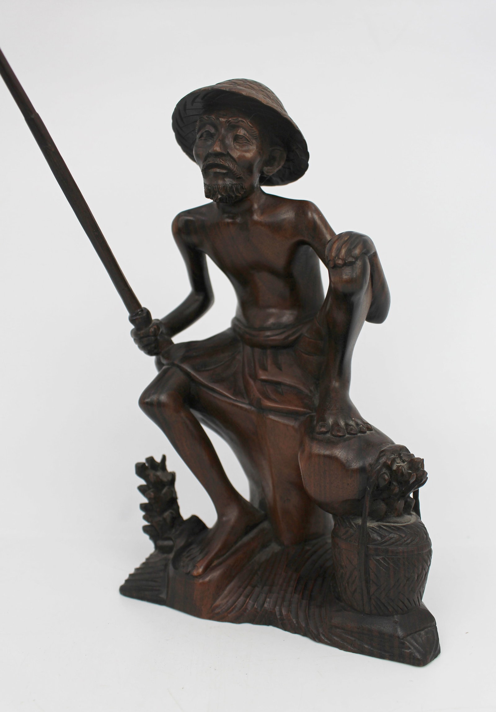 Mid-20th Century Balinese Hand-Carved Hardwood Fisherman Figure - 3