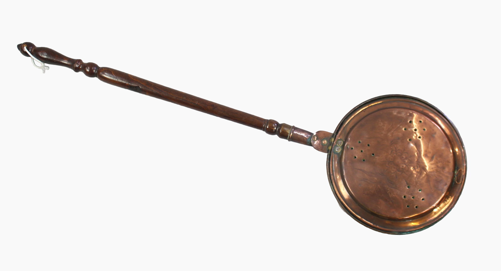 Engraved Copper Turned Wooden Warming Pan - 2