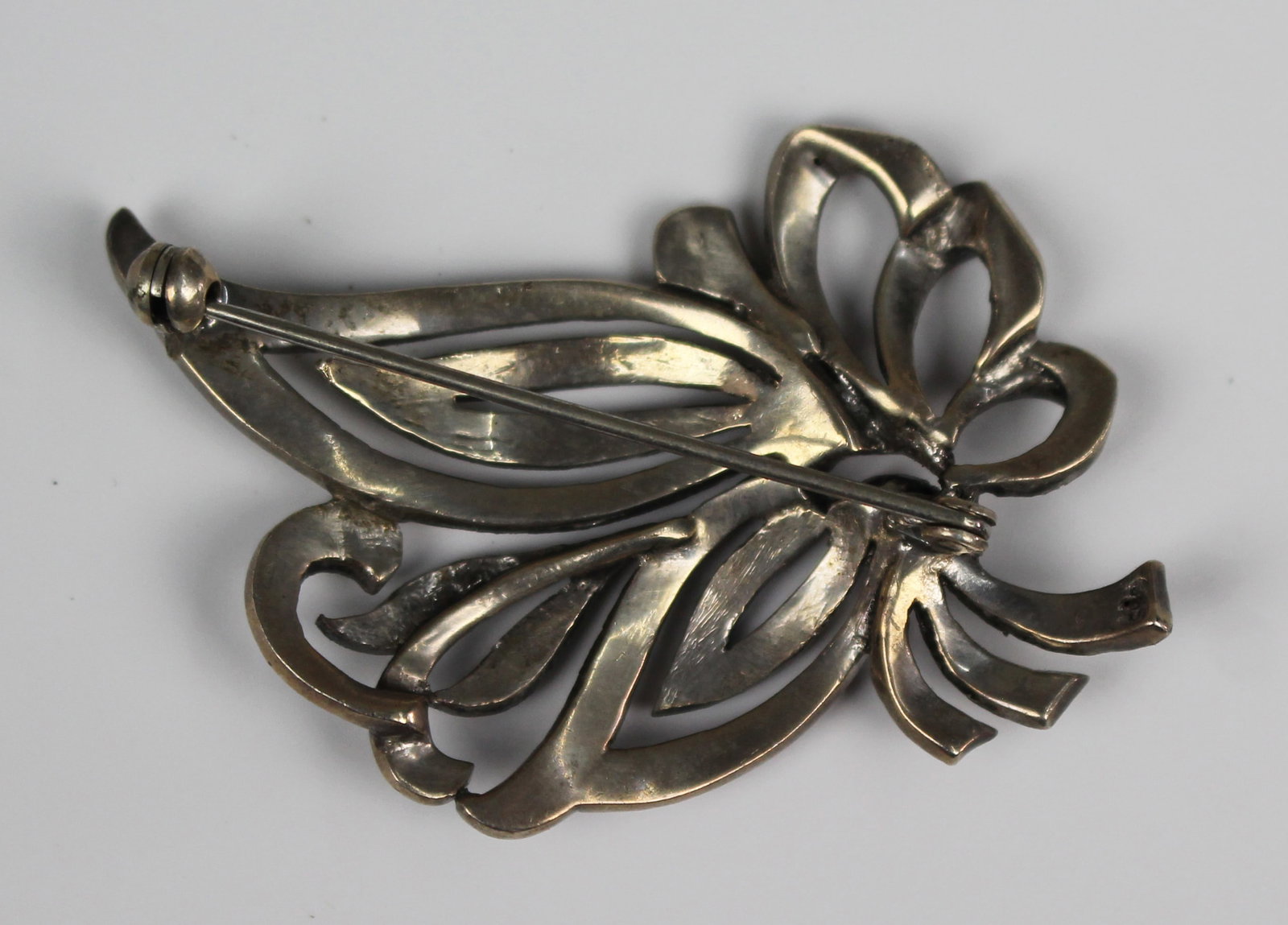 Vintage Continental Silver and Marcasite Brooch – Bow Form - 4