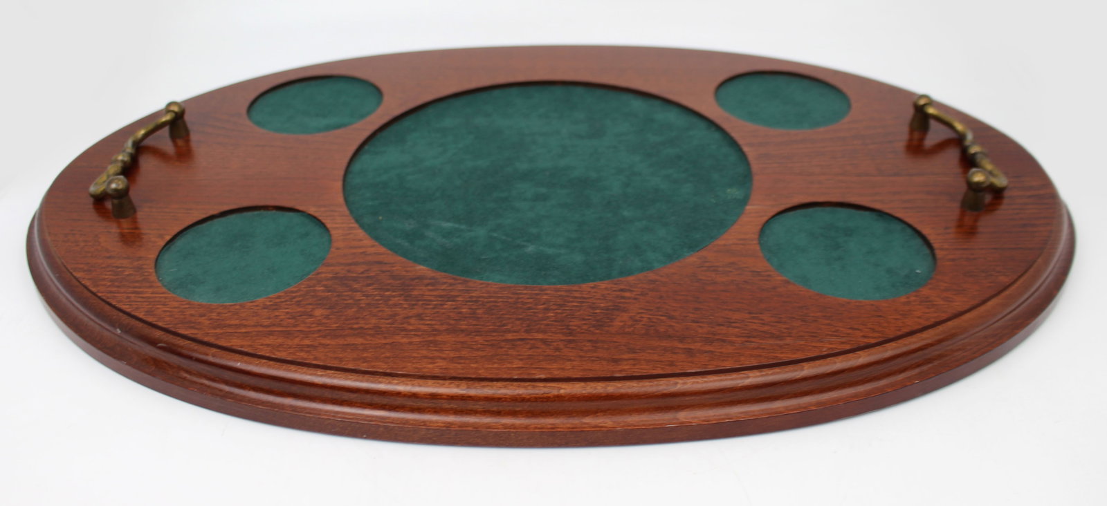 Vintage Oval Solid Mahogany Drinks Decanter & Glass Serving Tray - 2
