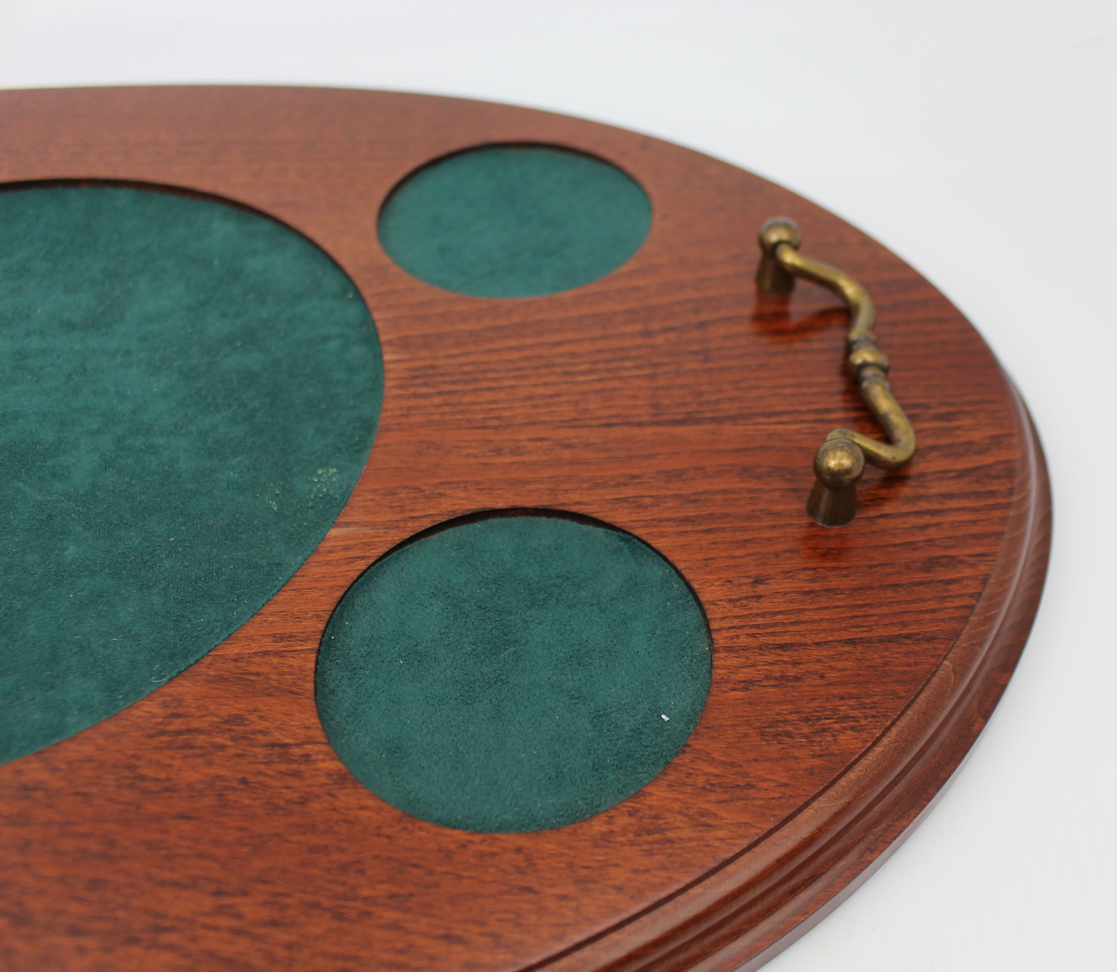 Vintage Oval Solid Mahogany Drinks Decanter & Glass Serving Tray - 3