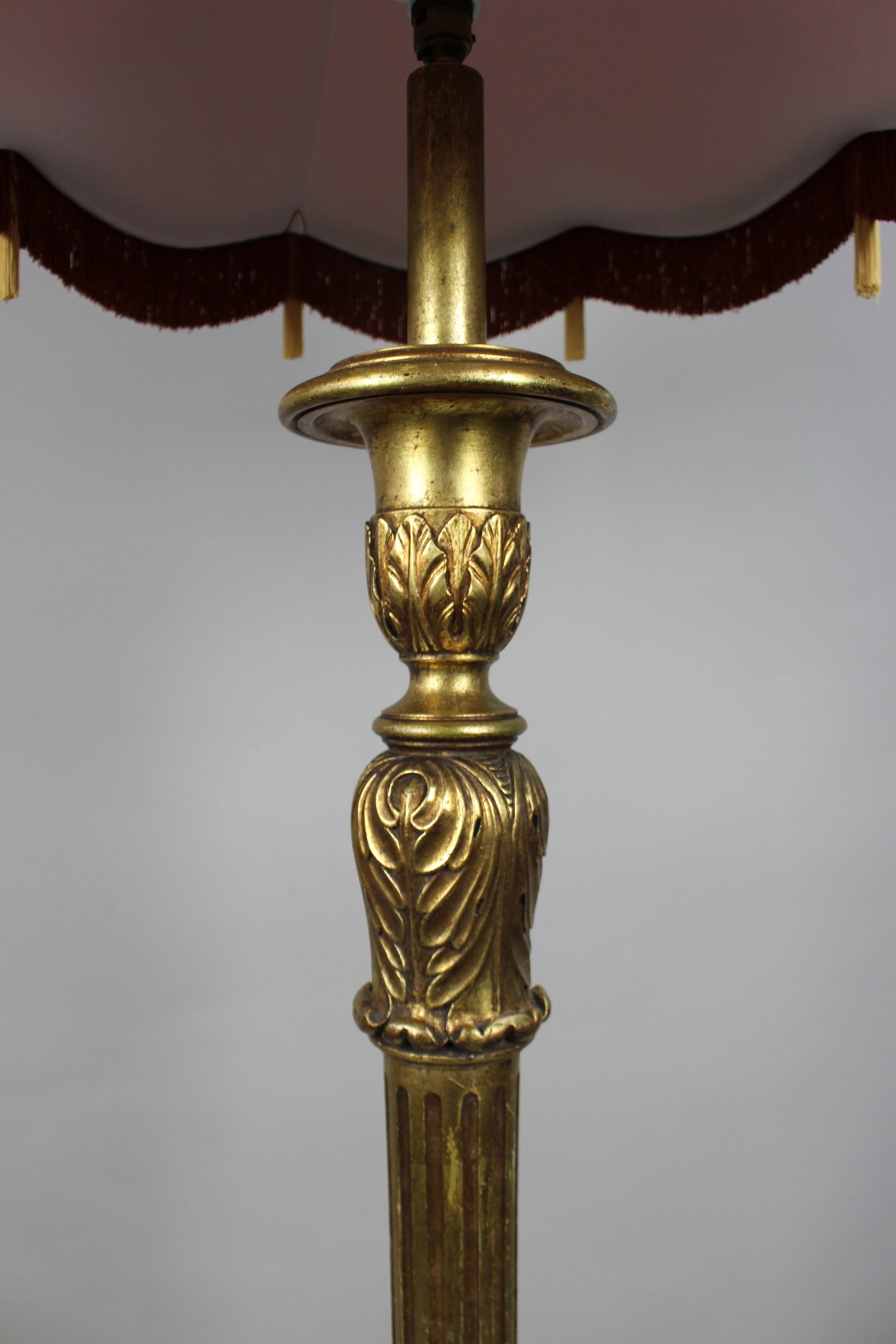 Carved Vintage Giltwood Standard Floor Lamp with Silk Shade - 5