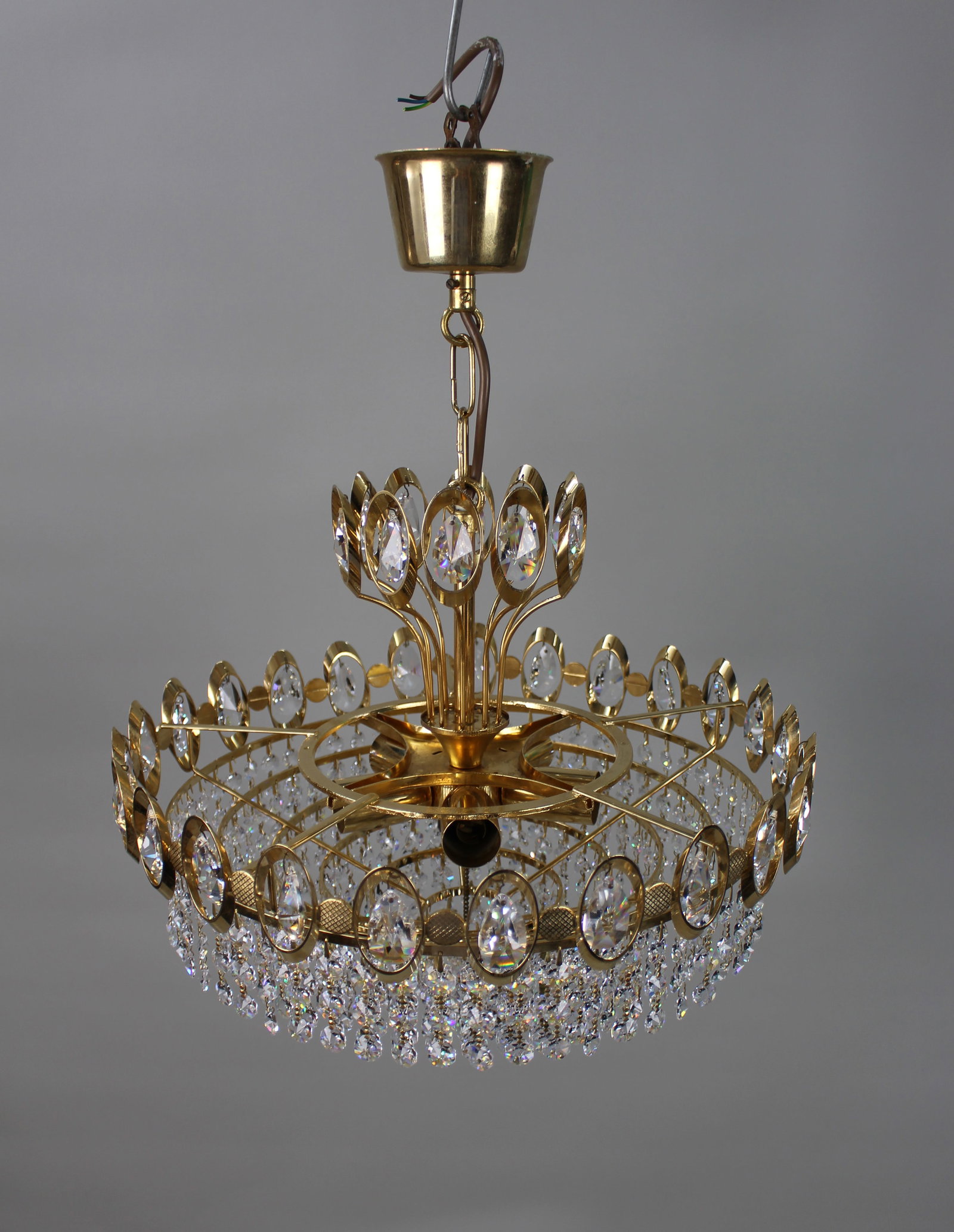 Vintage Gold Plated Crystal Chandelier - 3