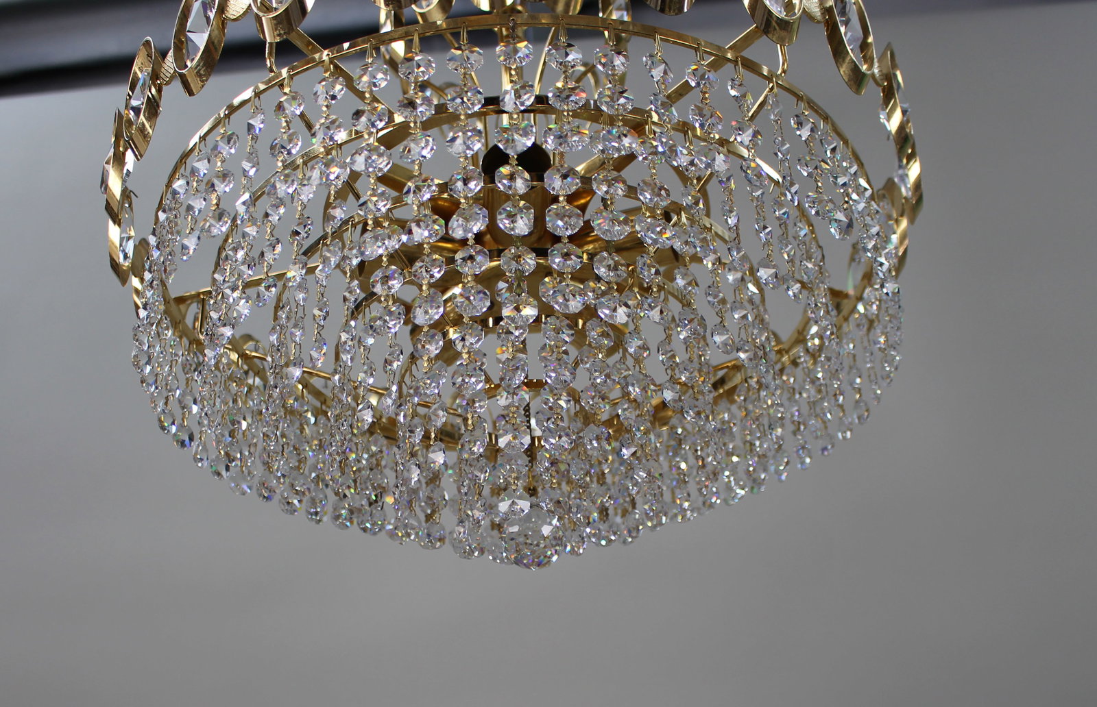 Vintage Gold Plated Crystal Chandelier - 5