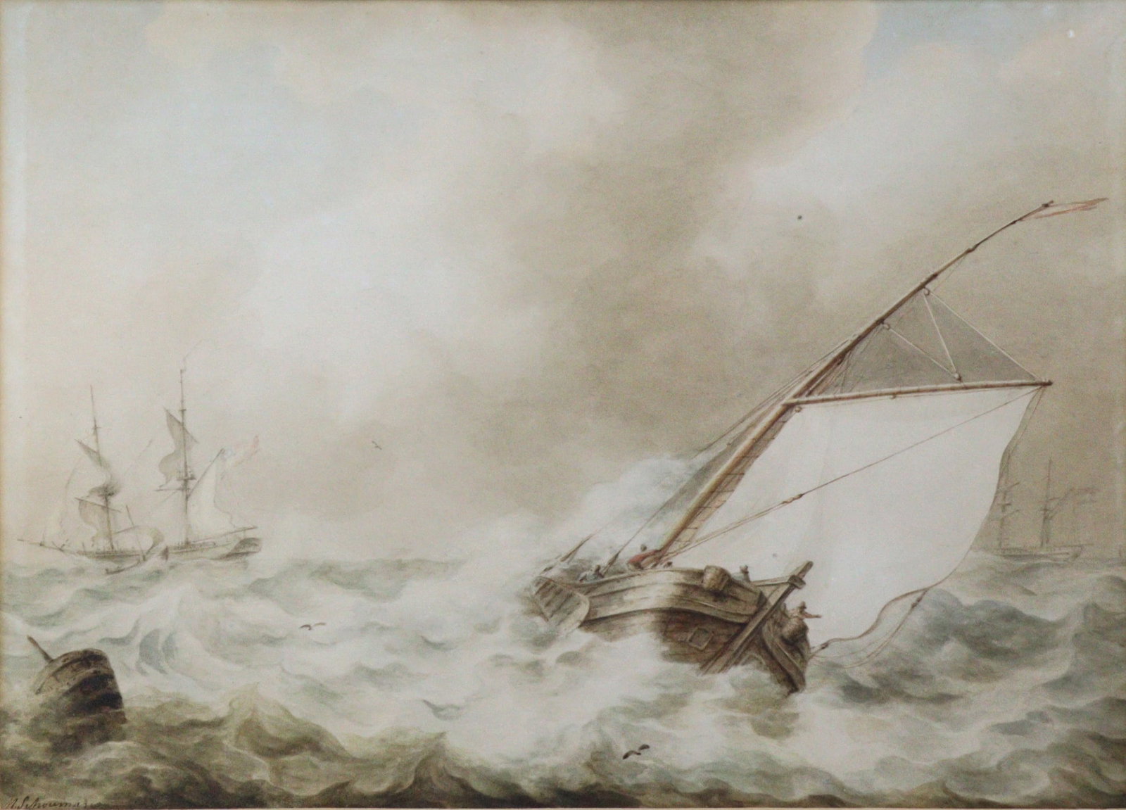 Martinus Schouman (Dutch, 1770-1848) Watercolour Seascape - 2