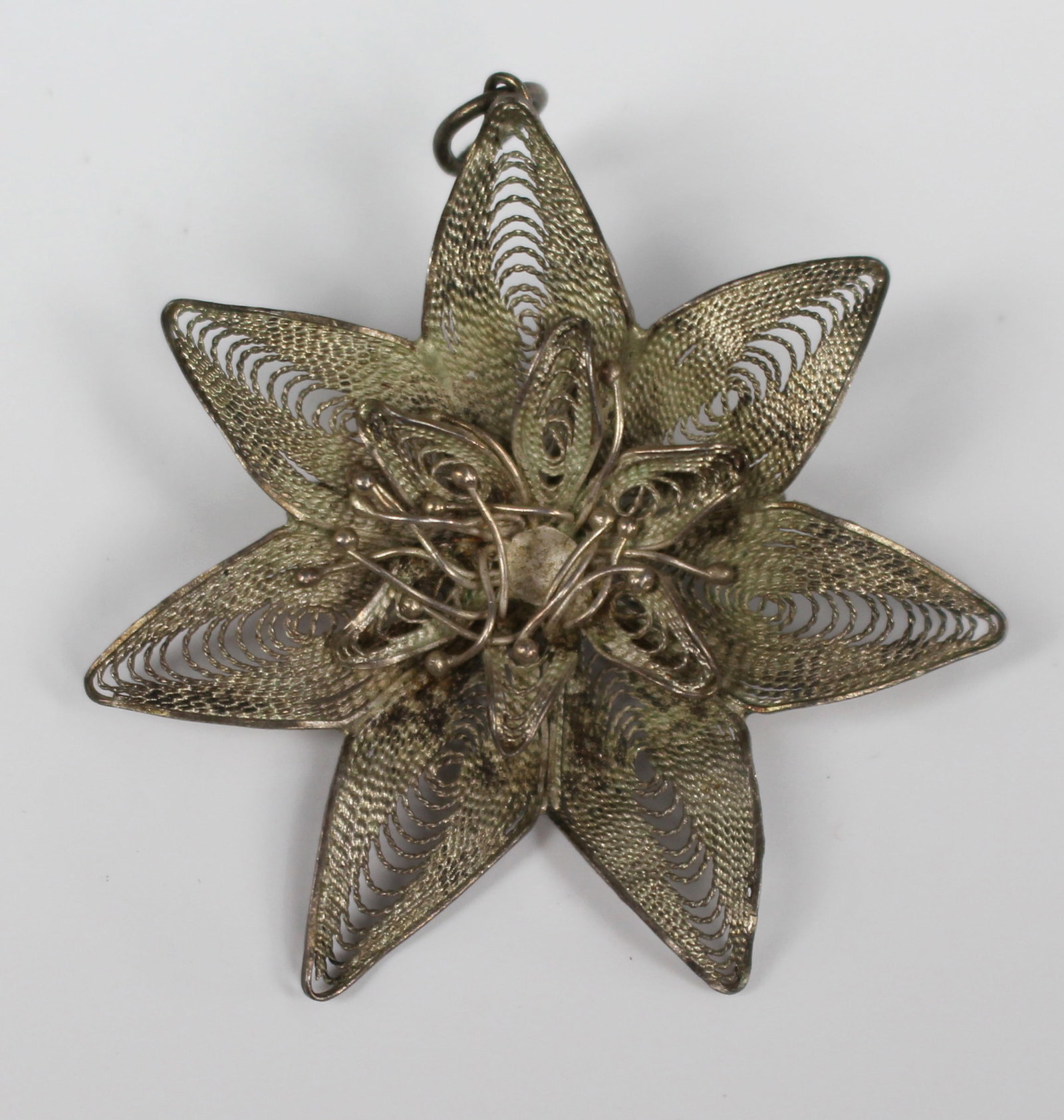 Vintage Silver Filigree Flower Brooch / Pendant, c.1950s - 2
