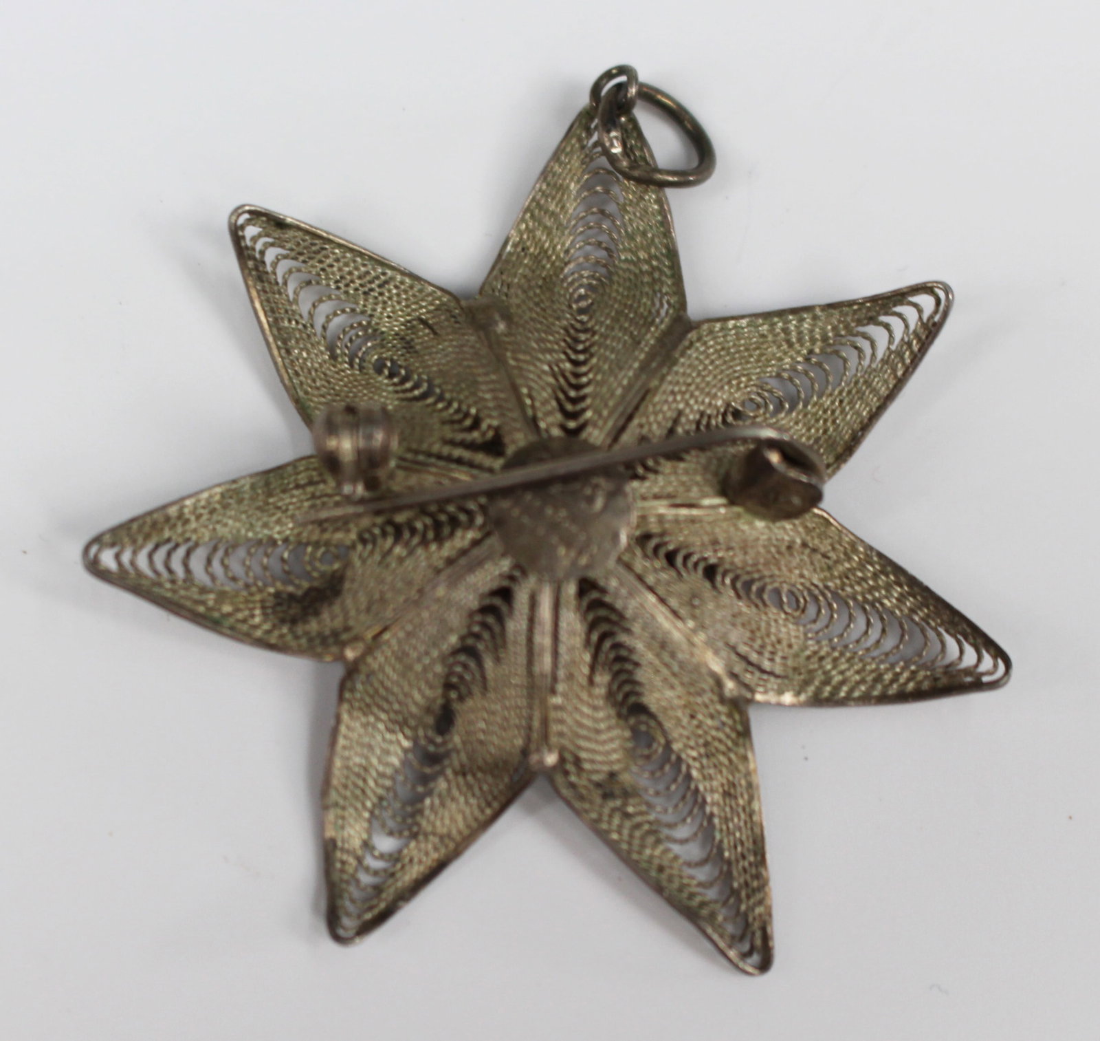 Vintage Silver Filigree Flower Brooch / Pendant, c.1950s - 3